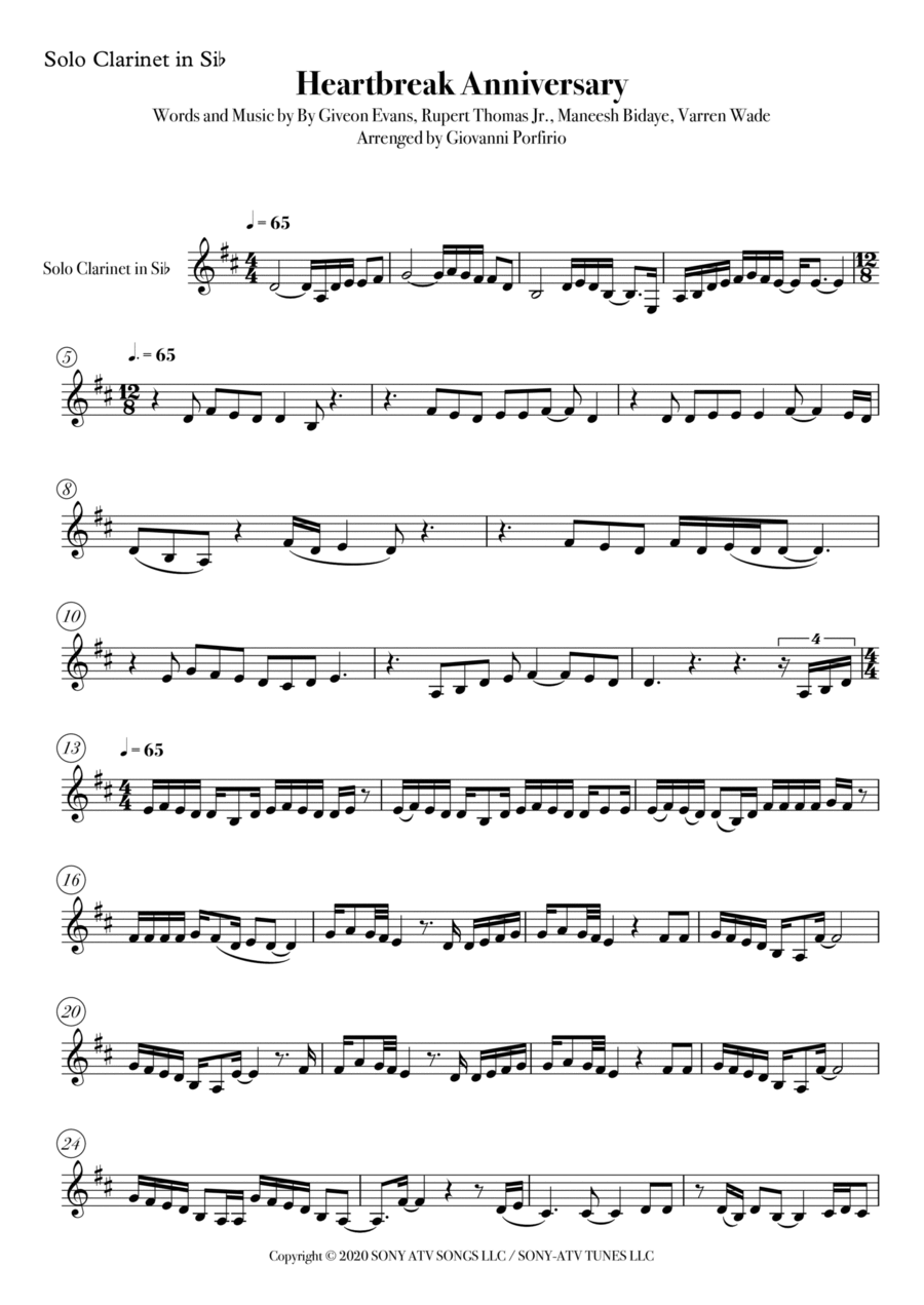 Heartbreak Anniversary (arr. Giovanni Porfirio) Digital Sheet Music