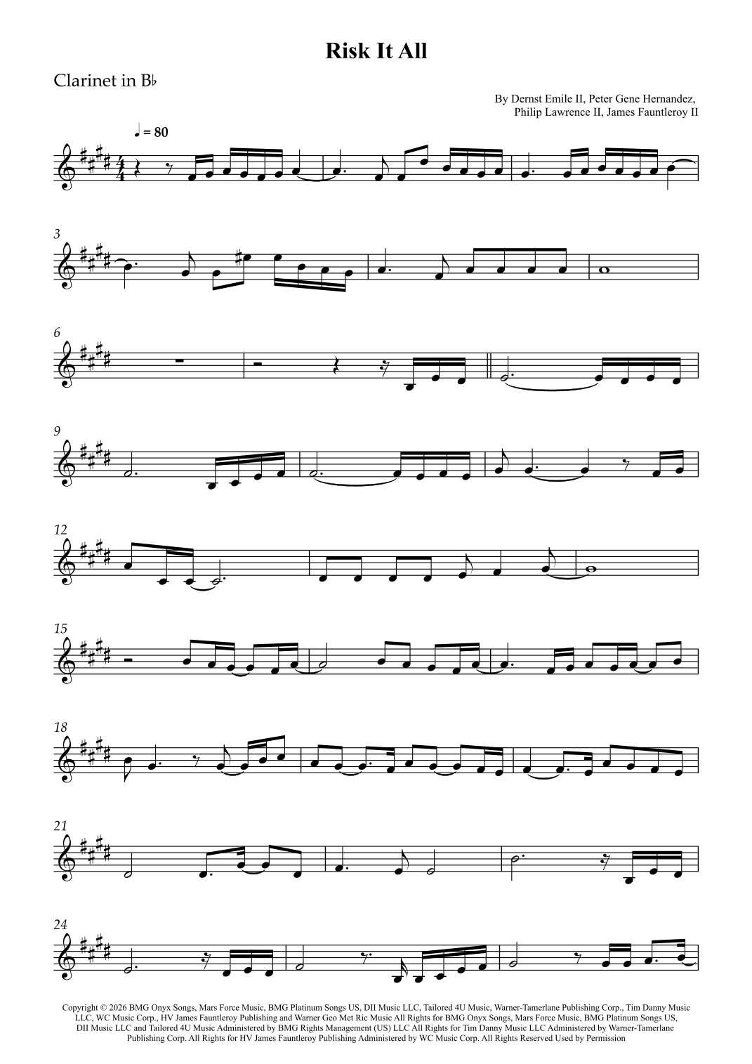 Risk It All (arr. Wesley S. SIlva von Bruno Mars Noten zum Klarinette ...