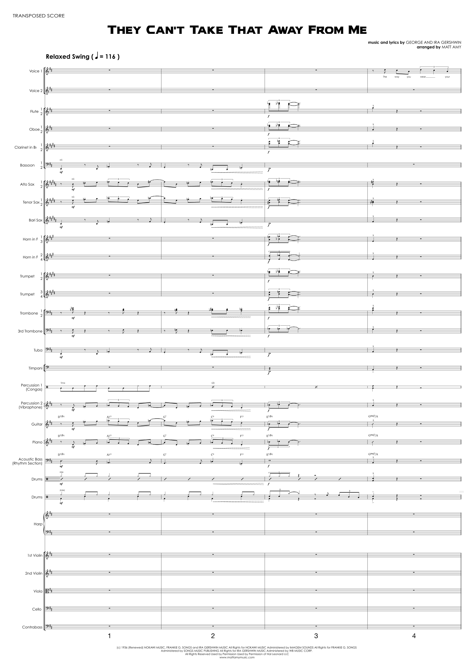 They Can't Take That Away From Me (arr. Matt Amy) by Frank Sinatra Full Orchestra