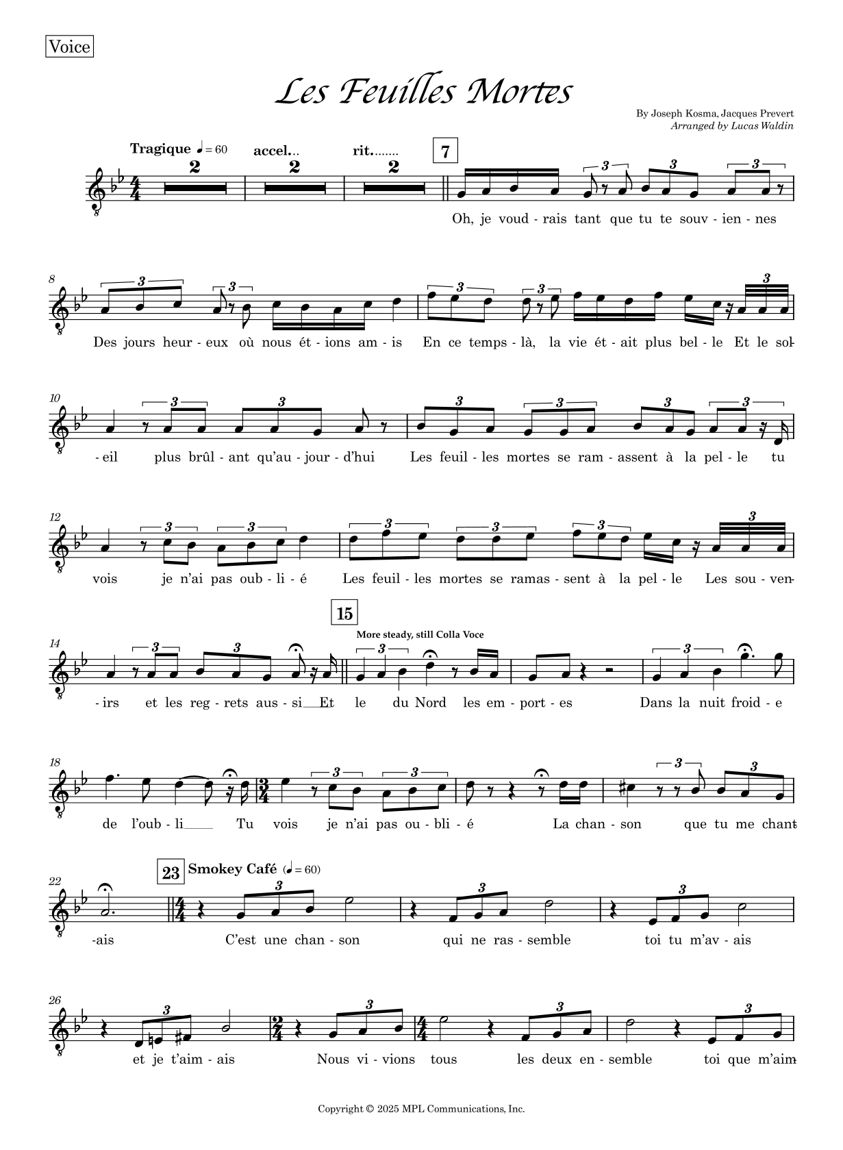 Les Feuilles Mortes (arr. Lucas Waldin) by Jacques Prevert Full Orchestra