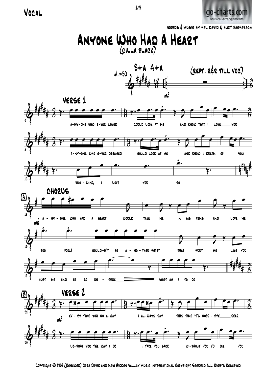Anyone Who Had A Heart (arr. Andy Davidson (go-charts.com)) by Dionne Warwick Full Orchestra