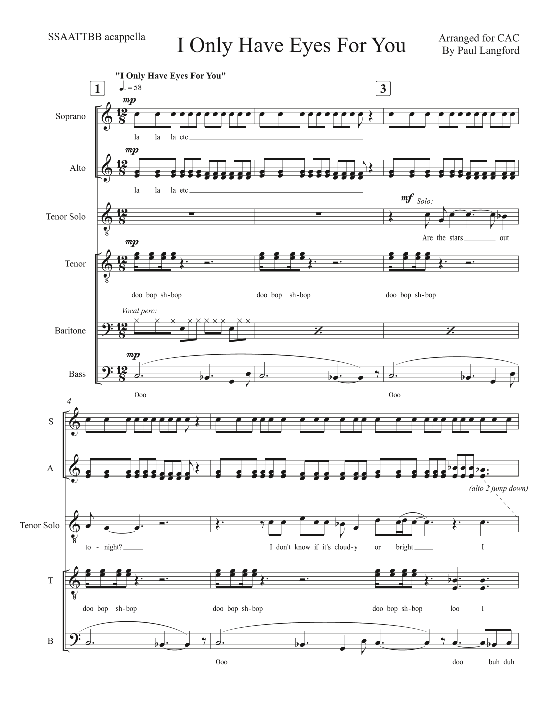 I Only Have Eyes For You Sheet Music Harry Warren Choir