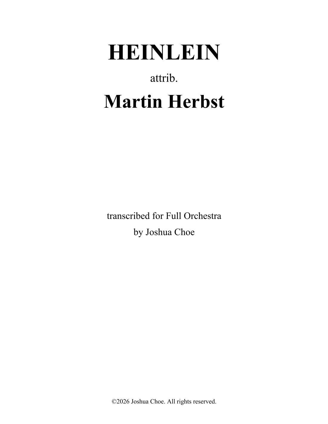 HEINLEIN (Bach Harmonization) (arr. JMJ Arrangements) by attrib. Martin Herbst 管弦乐团 - 预览