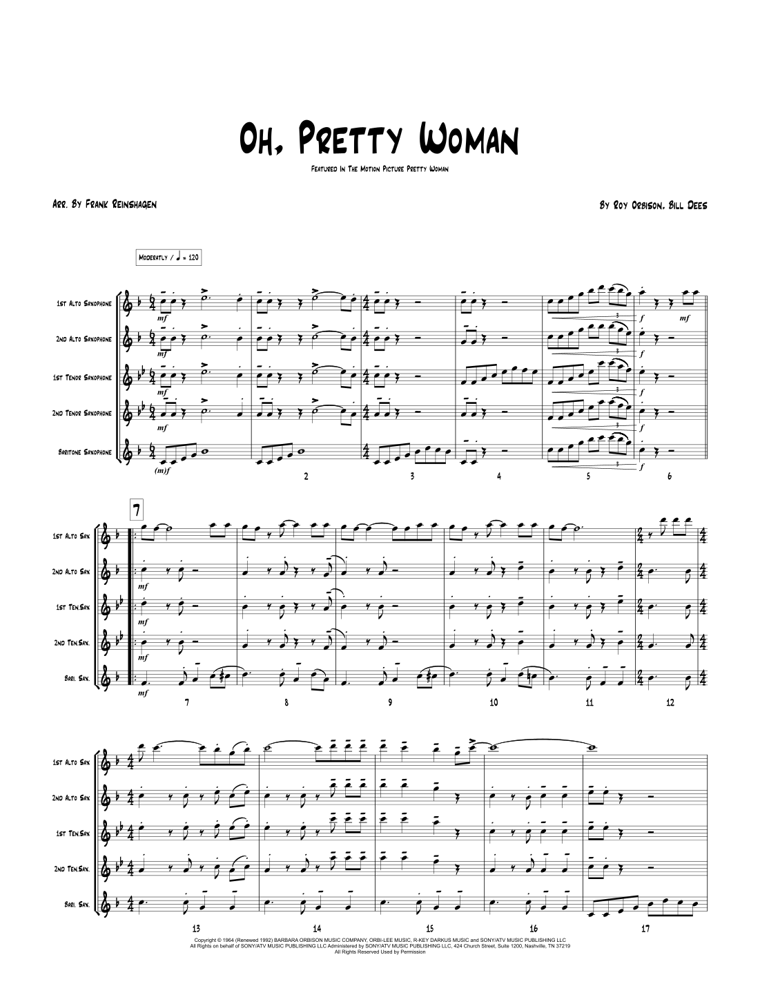 Oh, Pretty Woman (arr. Frank Reinshagen by Roy Orbison Sheet Music for ...