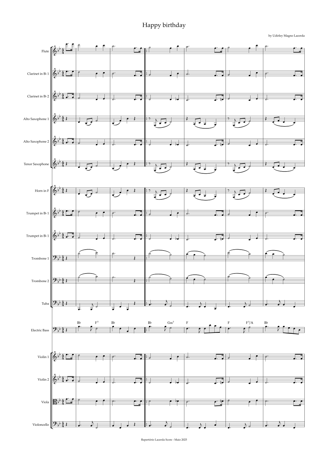 Happy birthday (arr. Udirley Magno Lacerda) by Lacerda Score Full Orchestra