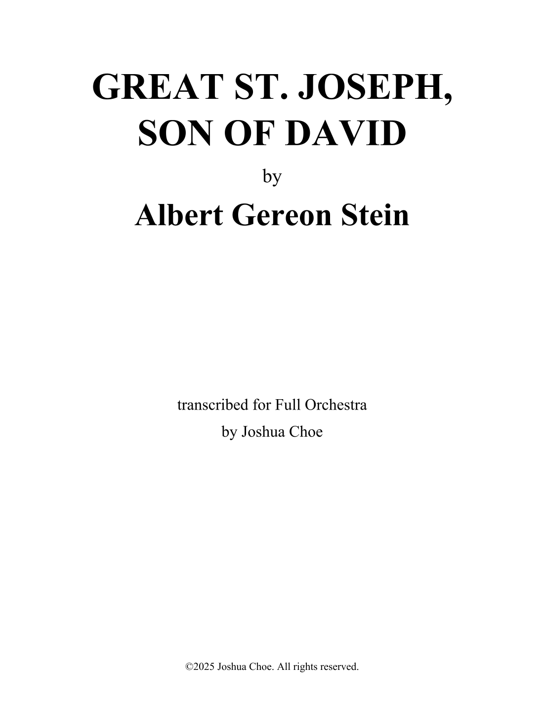 Great Saint Joseph, Son of David (arr. Joshua Choe) by Albert Gereon Stein Full Orchestra