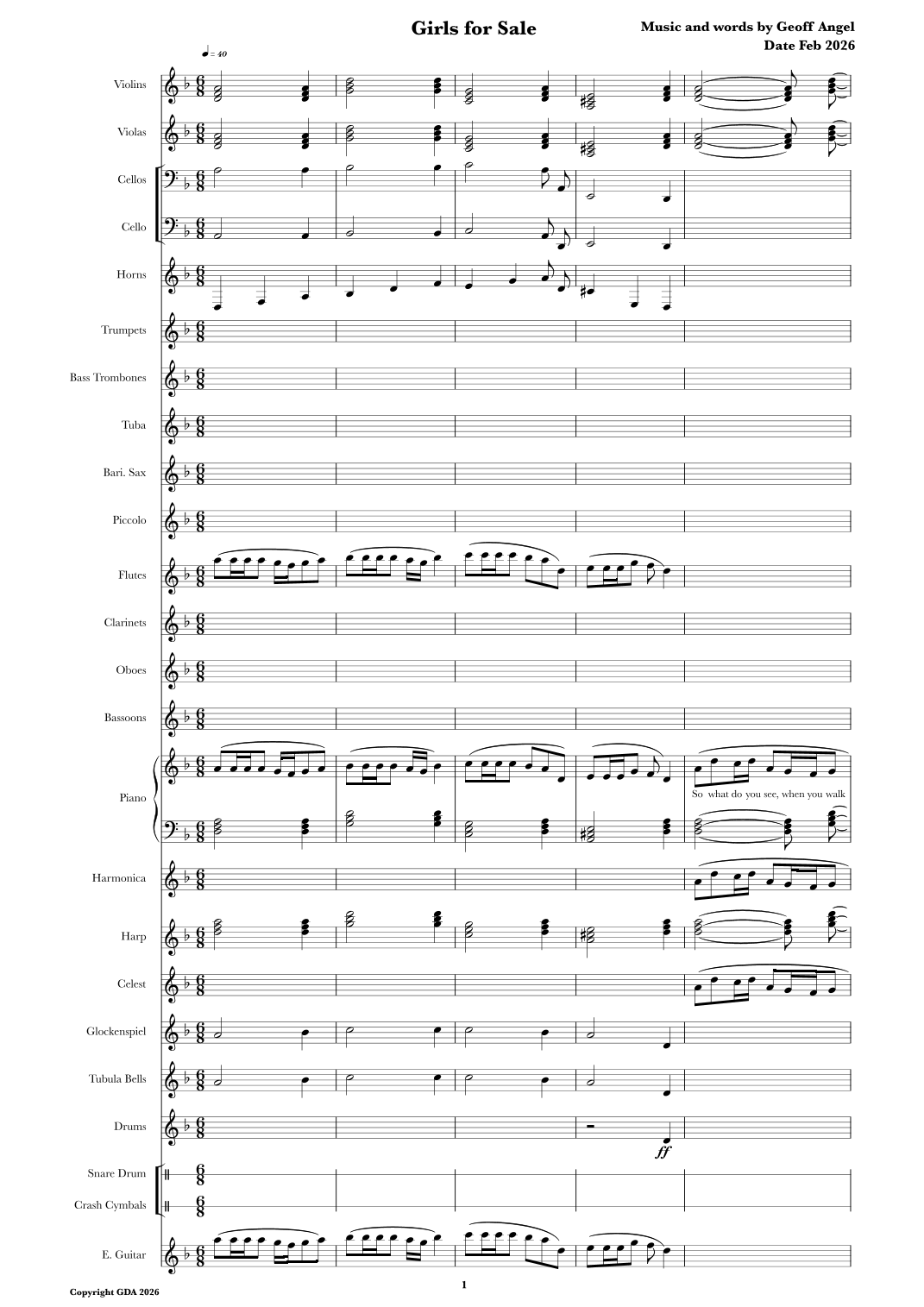 Girls for Sale by Geoff Angel Full Orchestra
