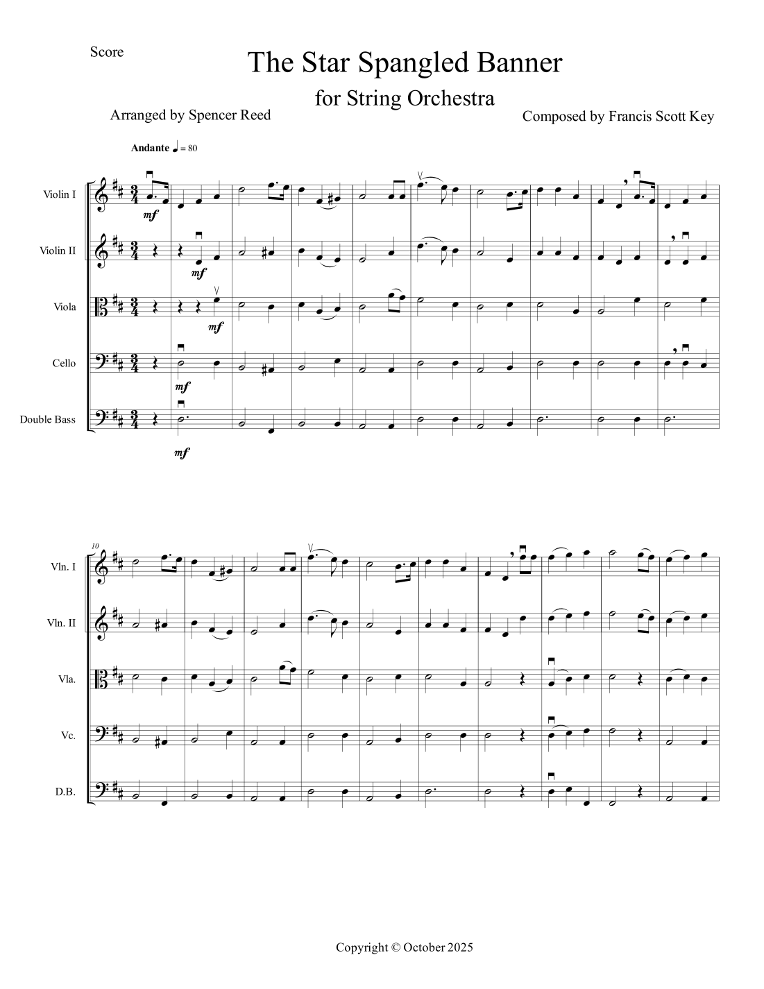 The Star Spangled Banner (arr. Spencer Reed) by Francis Scott Key Sheet ...