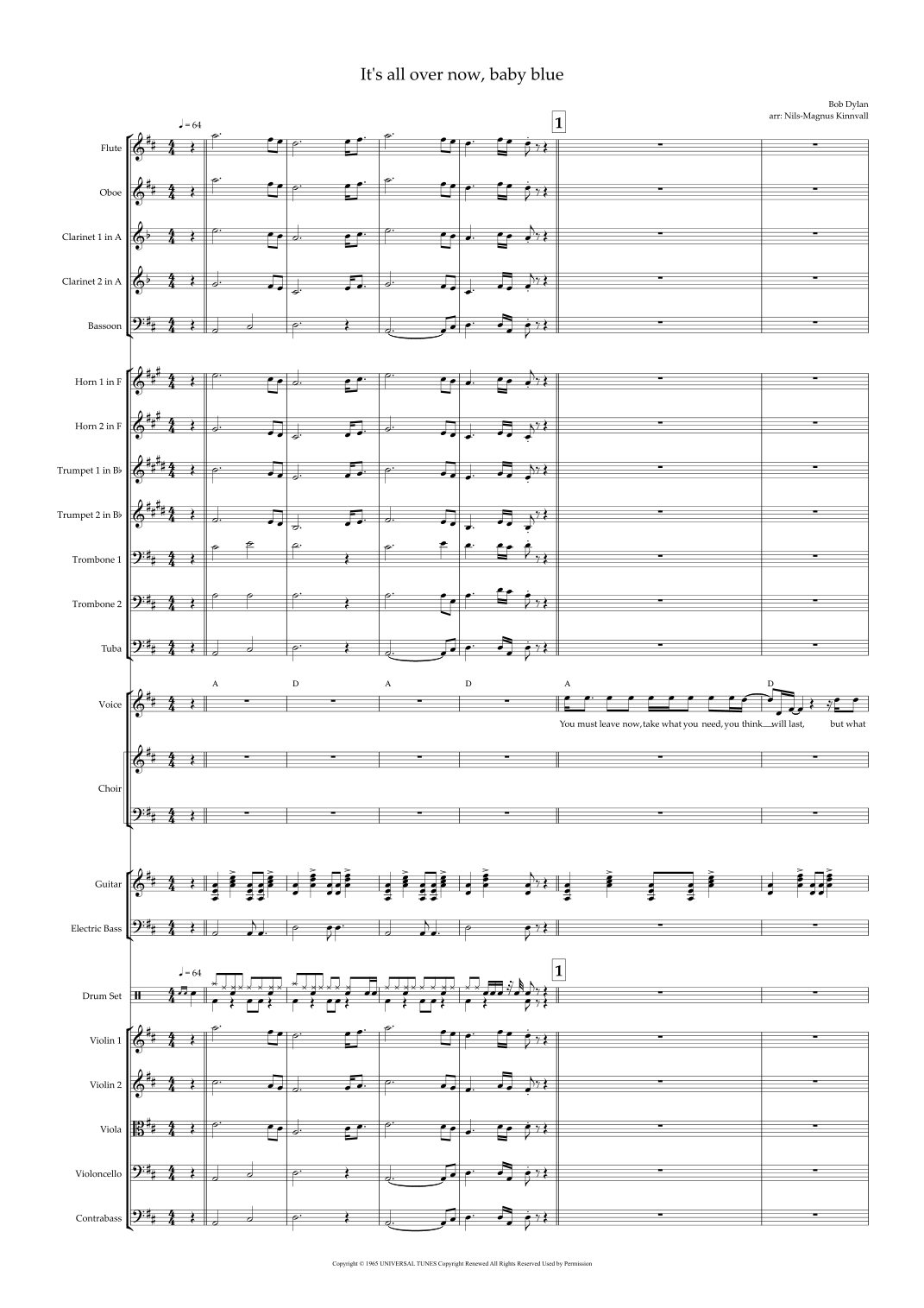 It's All Over Now, Baby Blue (arr. Nils-Magnus Kinnvall) by Bob Dylan Full Orchestra