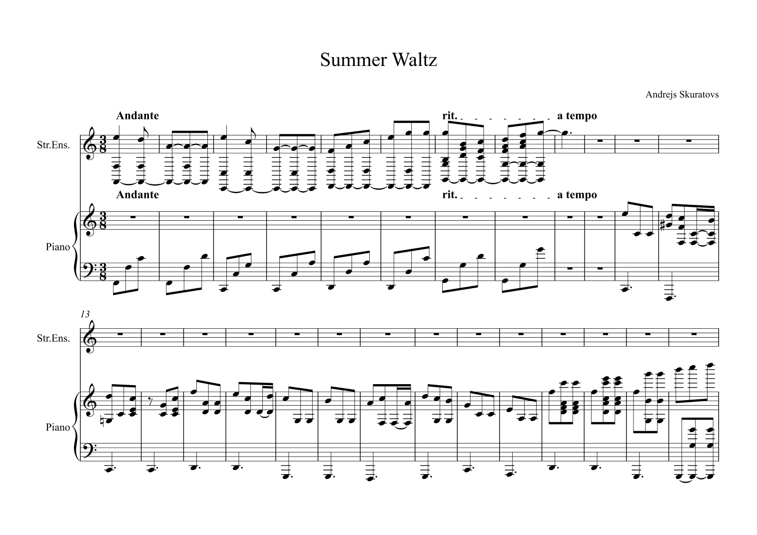 Summer Waltz in C major, Op. 12: Andante by Andrejs Skuratovs (Skuratov Andrew) Full Orchestra