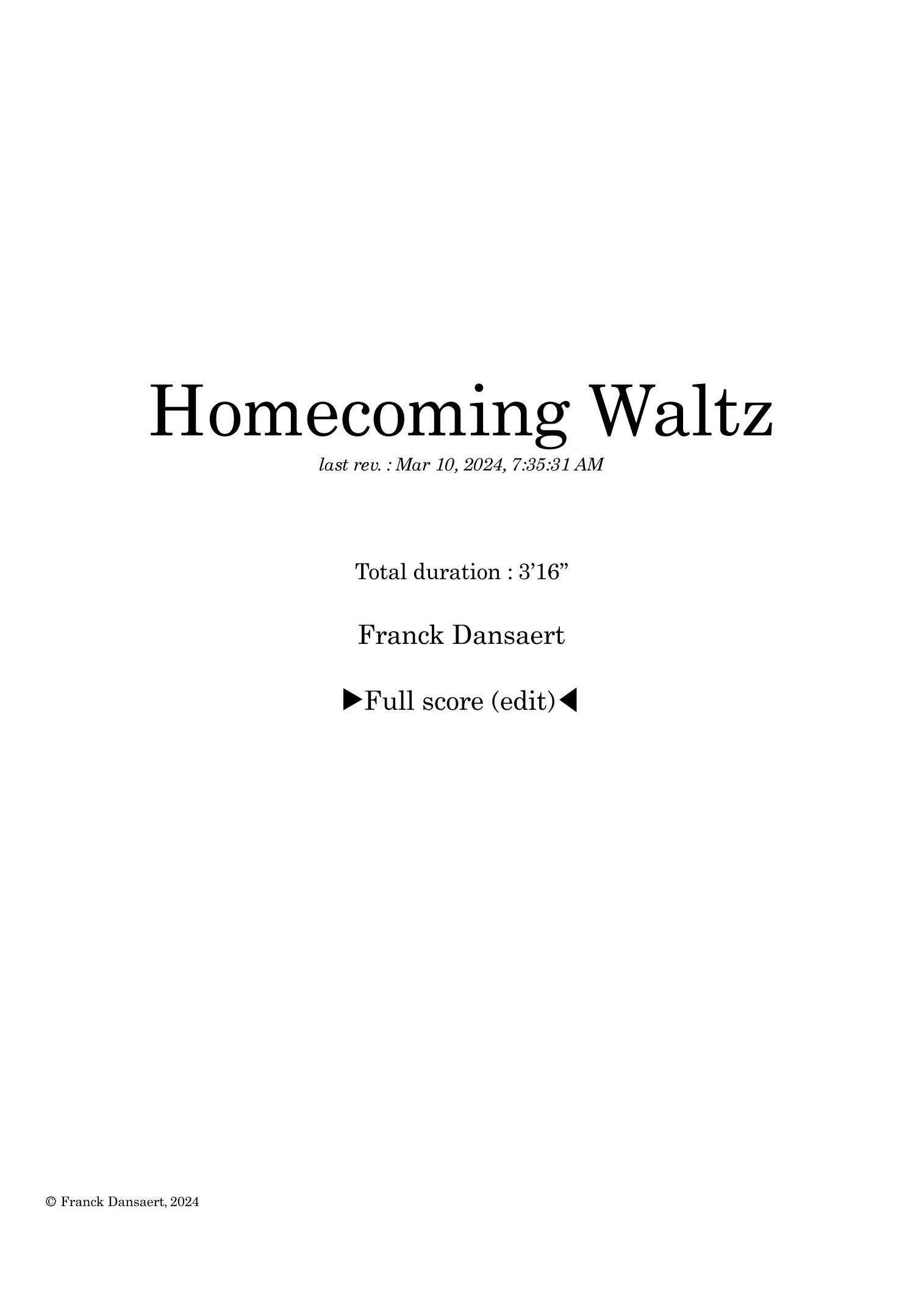 Homecoming Waltz - 仅总谱 (Score Only) by Franck Dansaert 管弦乐团 - 预览