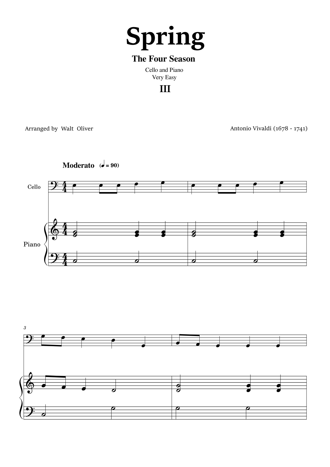 Vivaldi - The Four Seasons - Spring - 3st mov. - Very Easy - Cello and ...