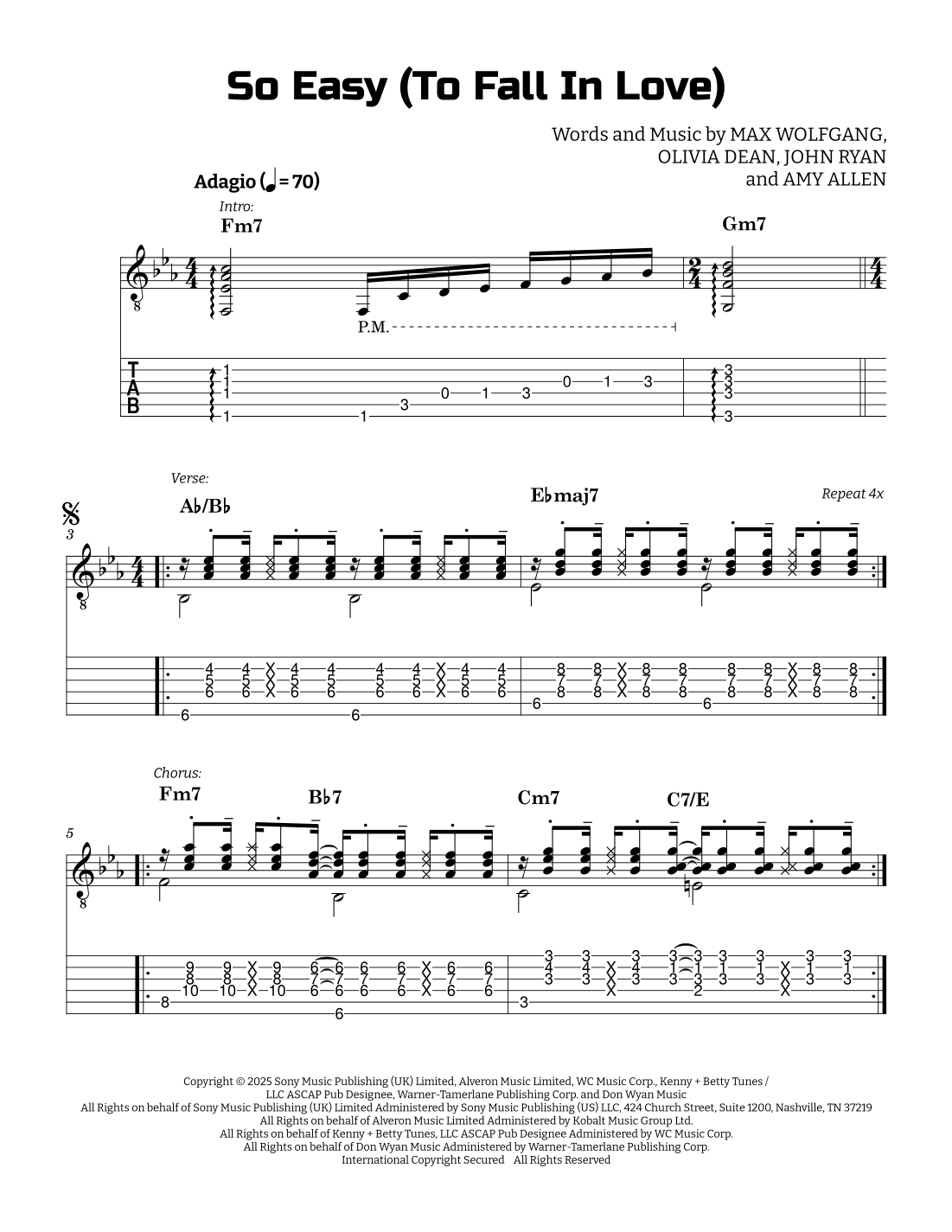 Partition Fall So Easy (To Fall In Love) (arr. Guilherme Correa) par Olivia Dean ...