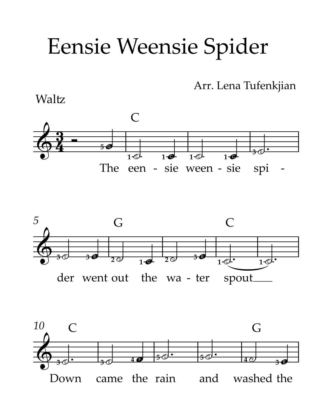 Eensie Weensie Spider (arr. Lena Tufenkjian) by Folk Song Sheet Music ...