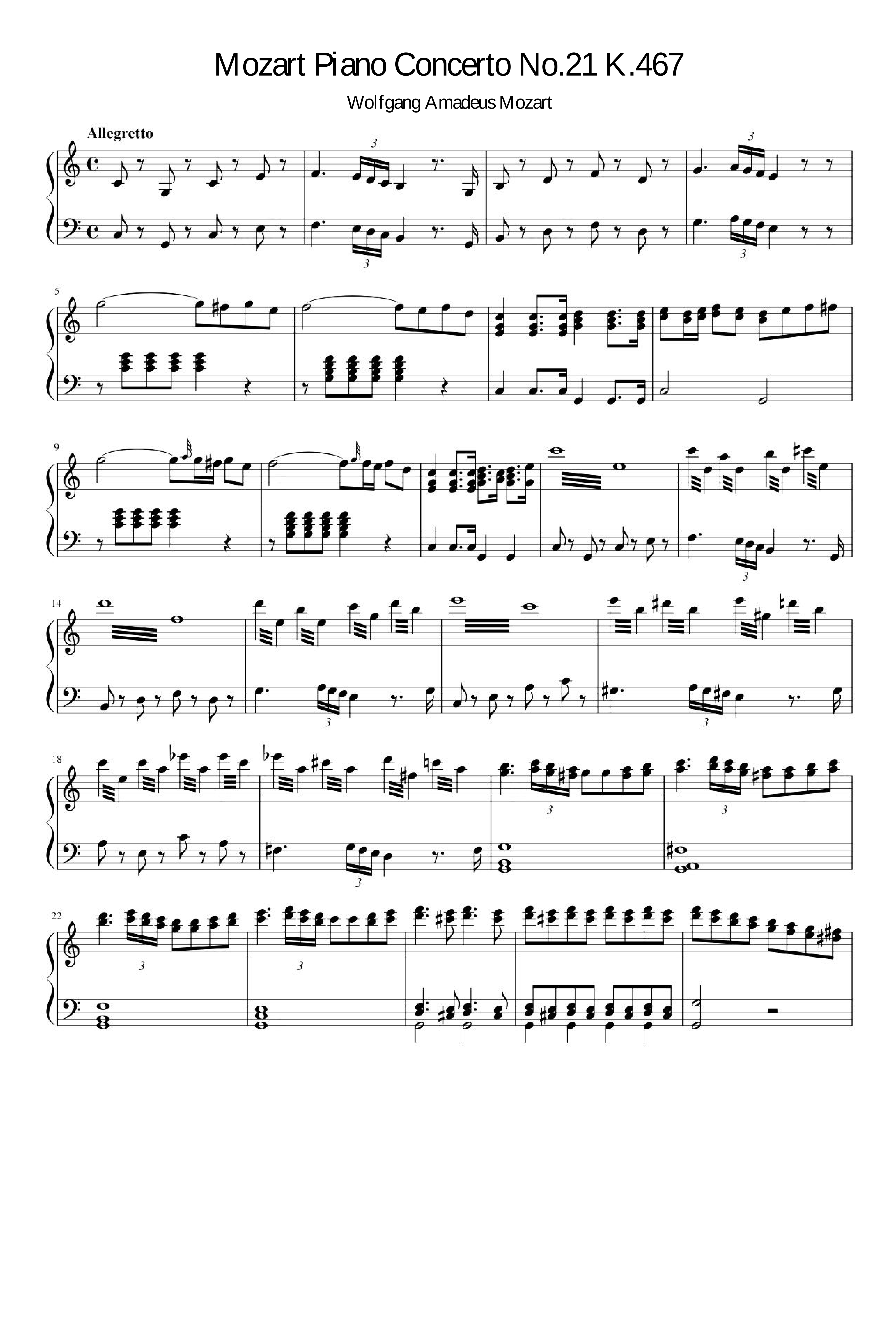 Mozart Piano Concerto No 21 K 467 Wolfgang Amadeus Mozart arr Mozart Piano Concerto No 21 K 467 Wolfgang Amadeus Mozart arr