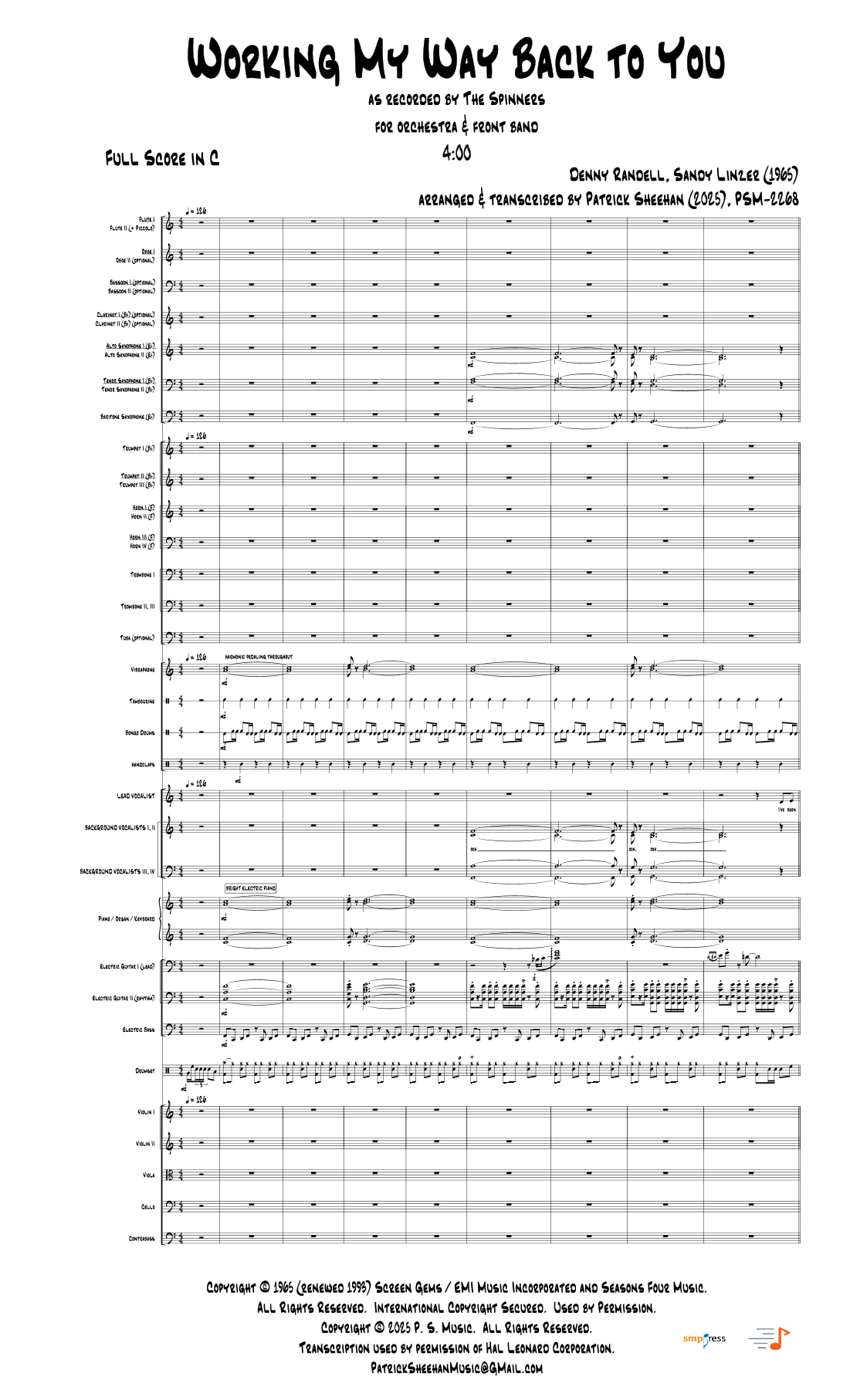 Workin' My Way Back To You (arr. Patrick Sheehan) by Spinners Full Orchestra