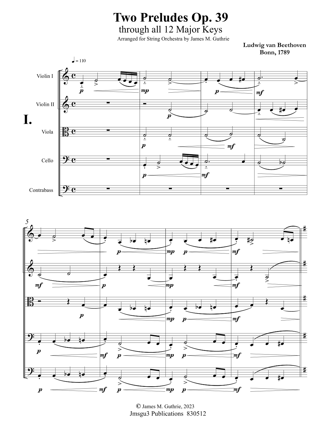 Beethoven: Two Preludes Op. 39 for String Orchestra (arr. James M. Guthrie, ASCAP) Digital Sheet Music