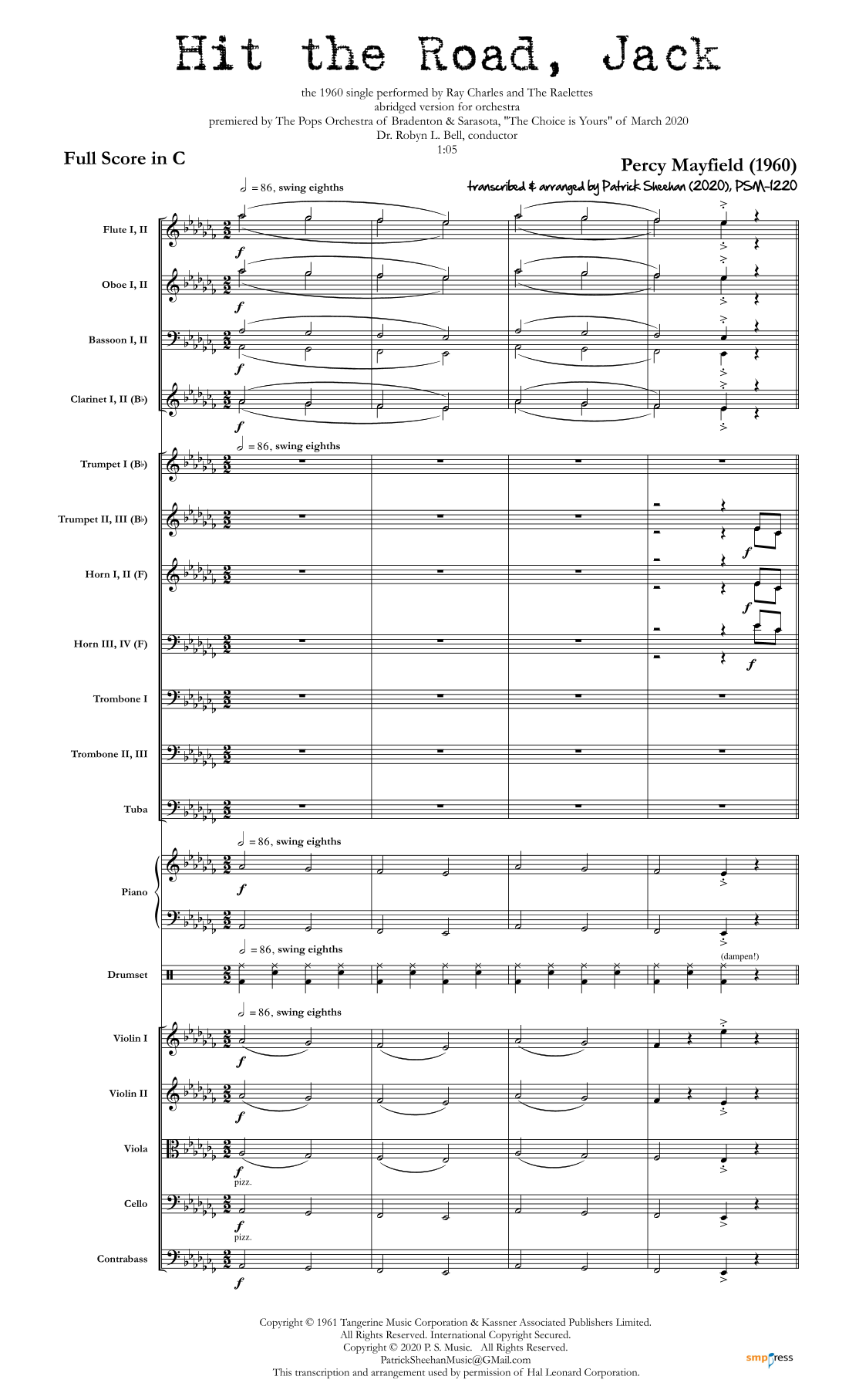 Hit The Road Jack (arr. Patrick Sheehan) by Ray Charles Full Orchestra