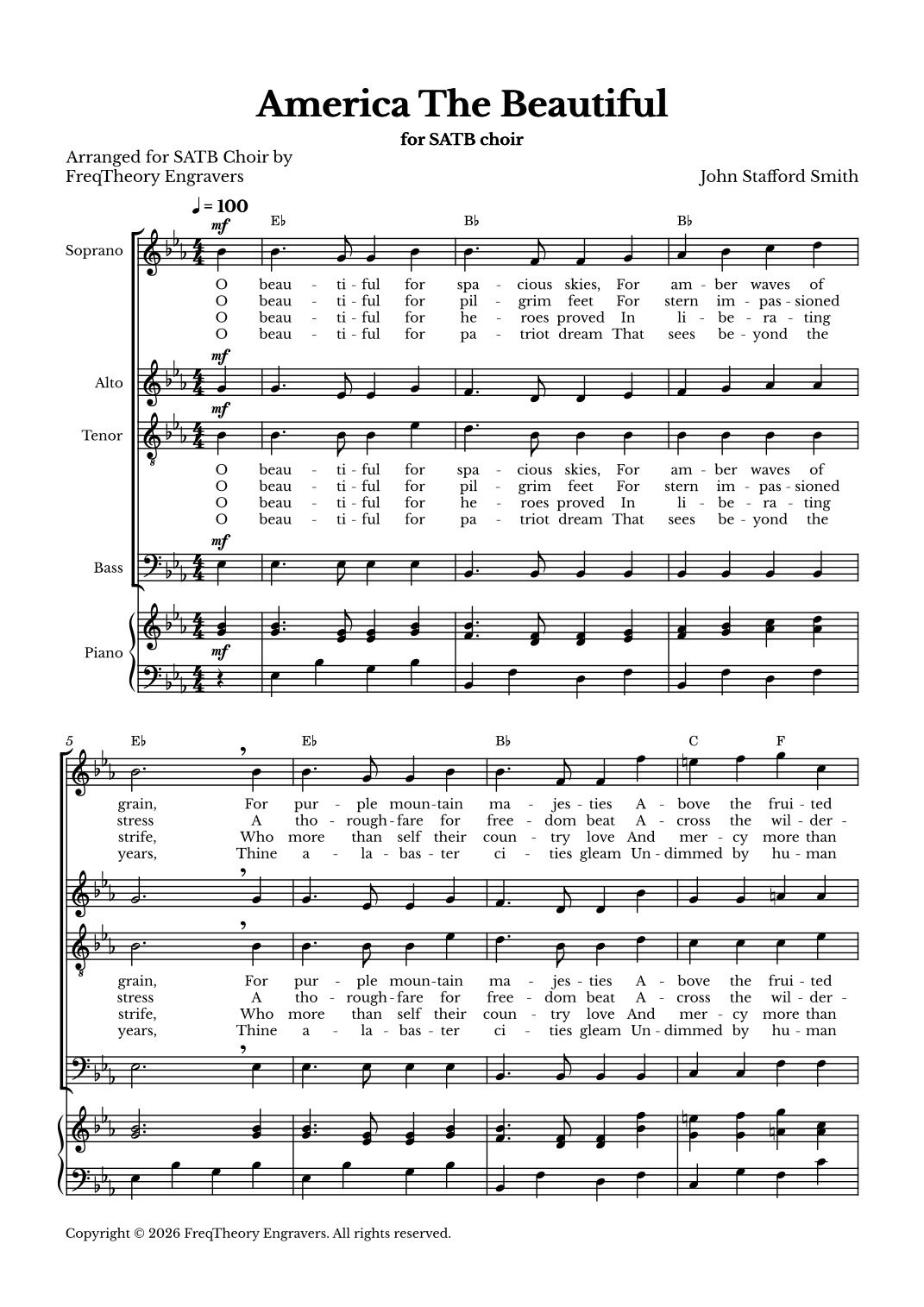 America The Beautiful - For SATB Choir (With Piano accompaniment) by ...