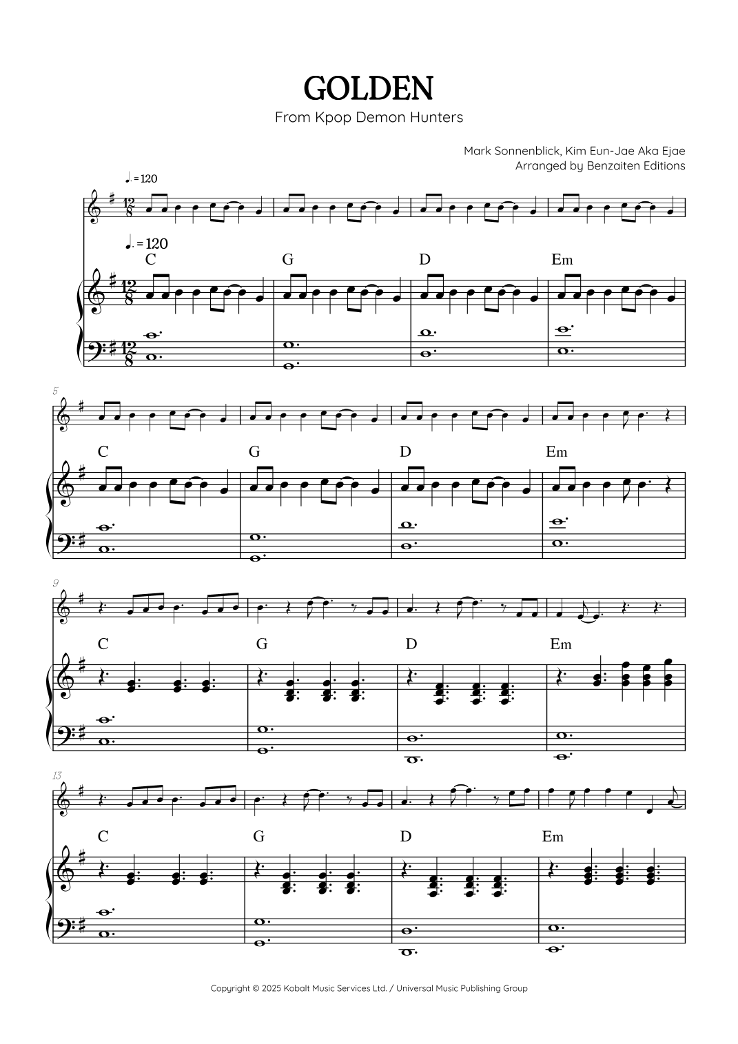 Golden (arr. Benzaiten Editions) by Huntr/X (Ejae, Audrey Nuna And