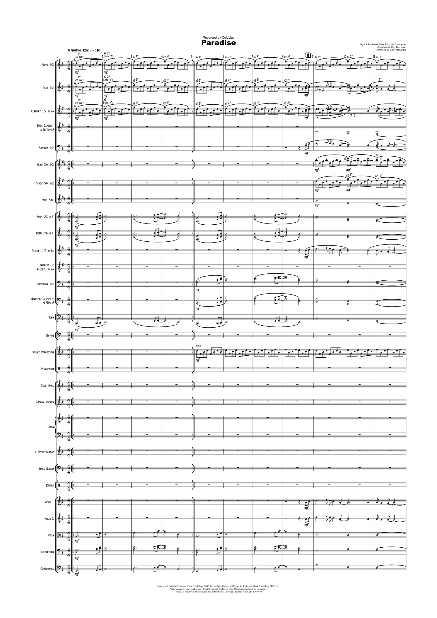 Paradise (arr. Daryl McKenzie) by Coldplay 全编制管弦乐团 - 预览