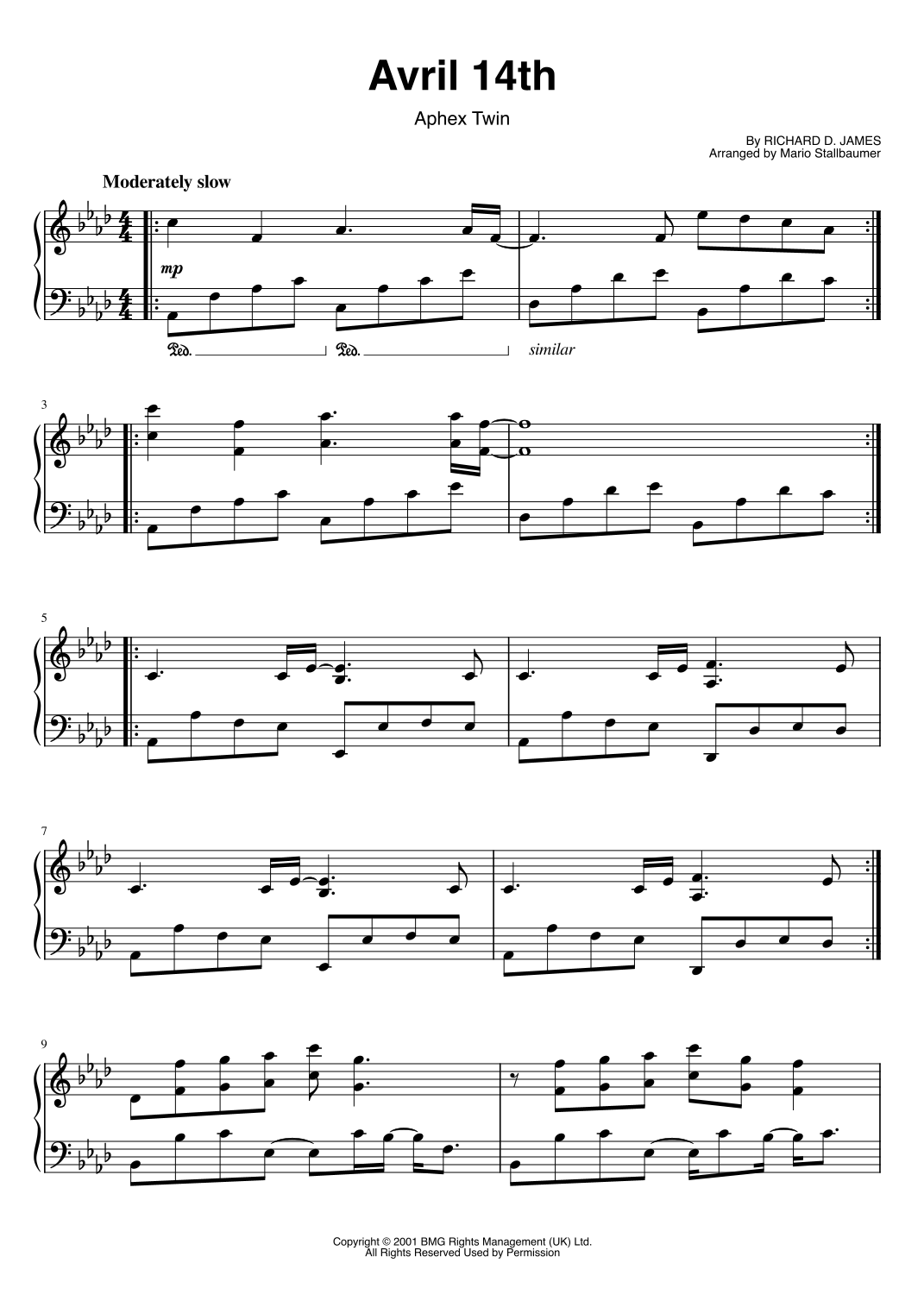 Avril 14th (arr. Takumi Motokawa) by Aphex Twin Sheet Music for