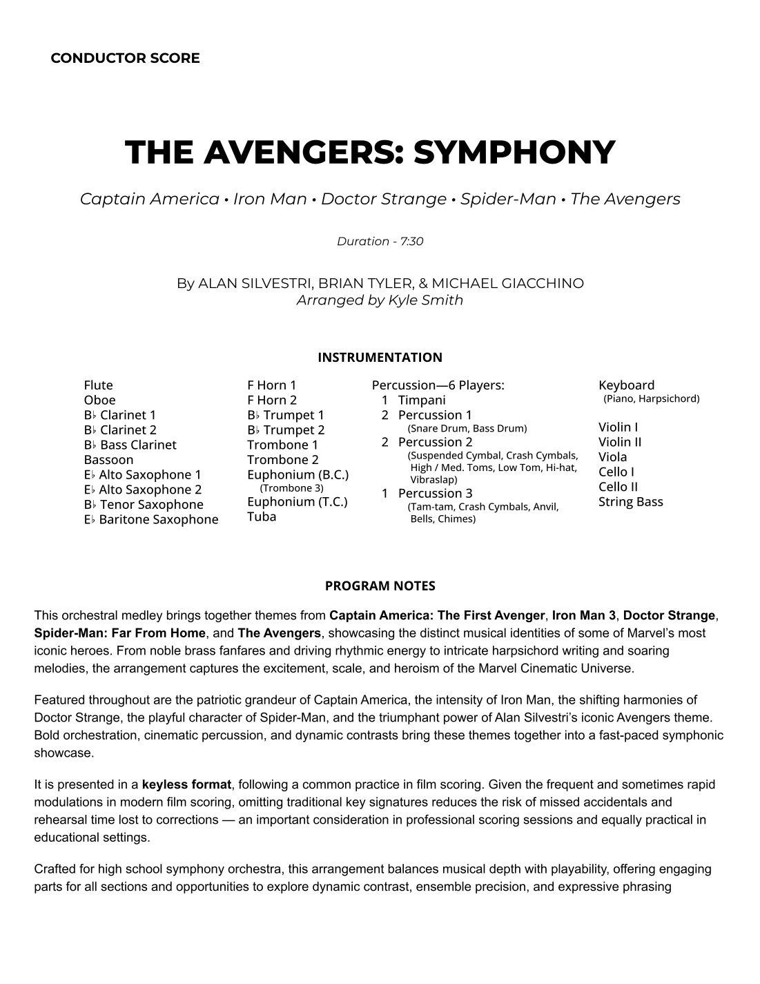Medley: Captain America with Iron Man 3, Doctor Strange, Spider-Man: Far From Home, and The Avengers (arr. Kyle Smith) by Kyle Smith Full Orchestra