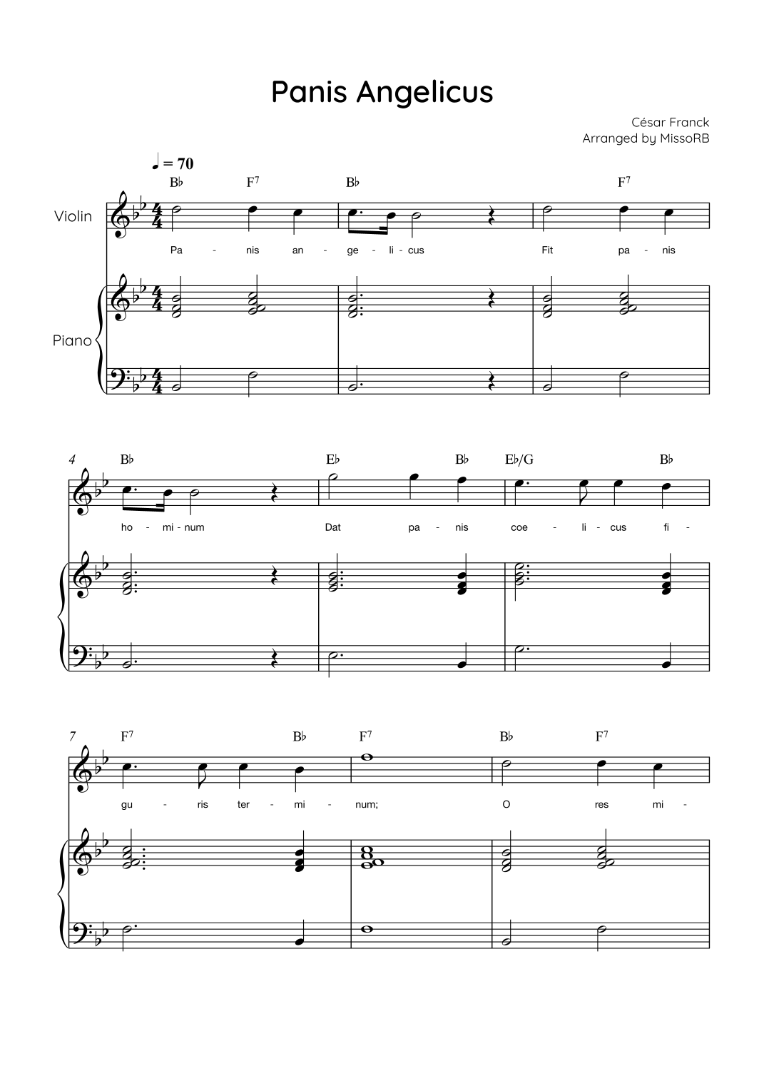 Panis Angelicus - Violin & Piano in Bb With Lyric & Chords - Easy (arr ...
