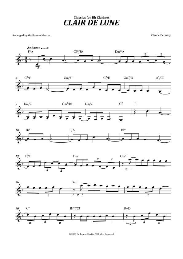 Clair de Lune Sheet Music Claude Debussy Solo