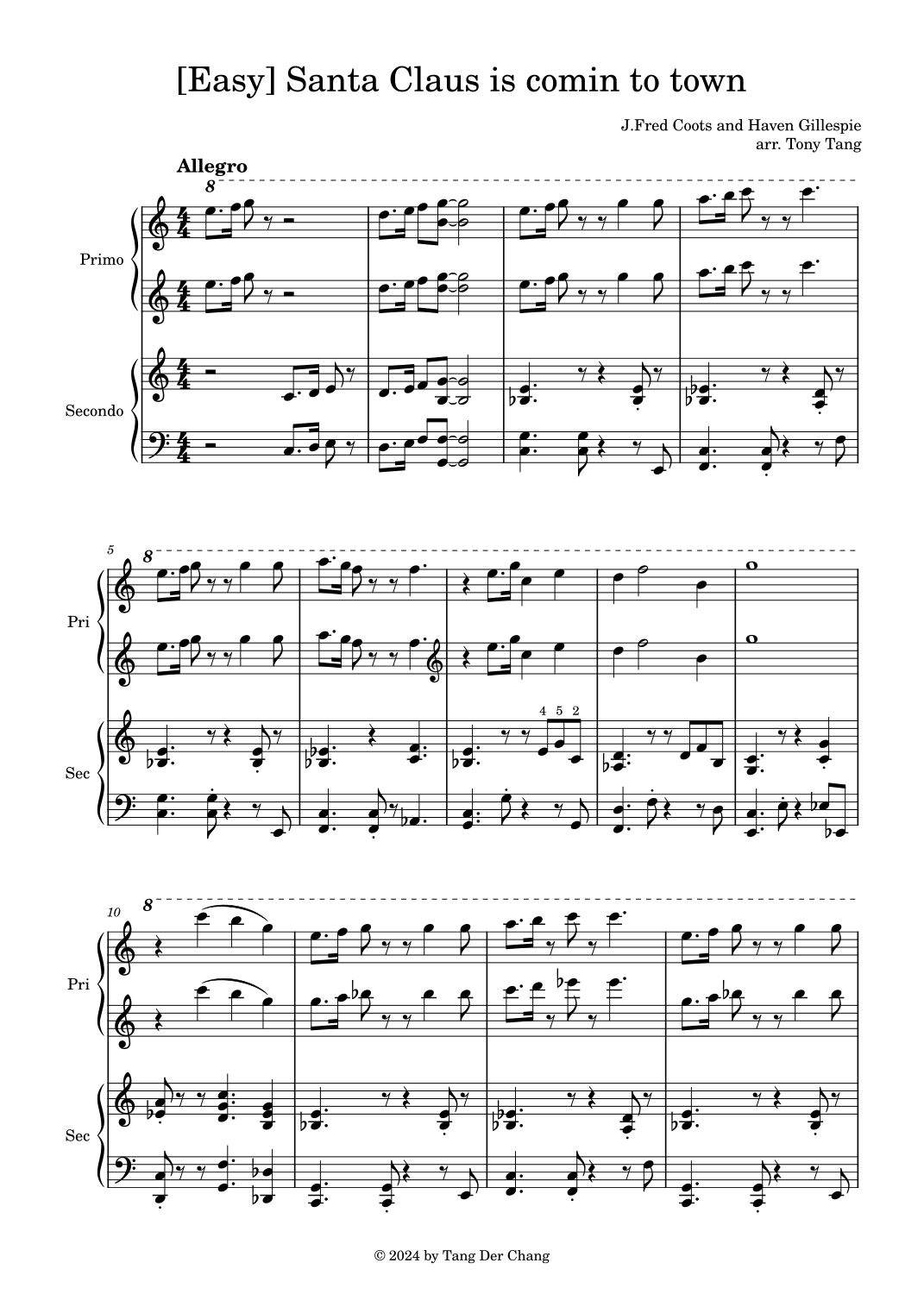 [Easy] Santa Claus is coming to town (arr. Tony Tang) by J.Fred Coots ...