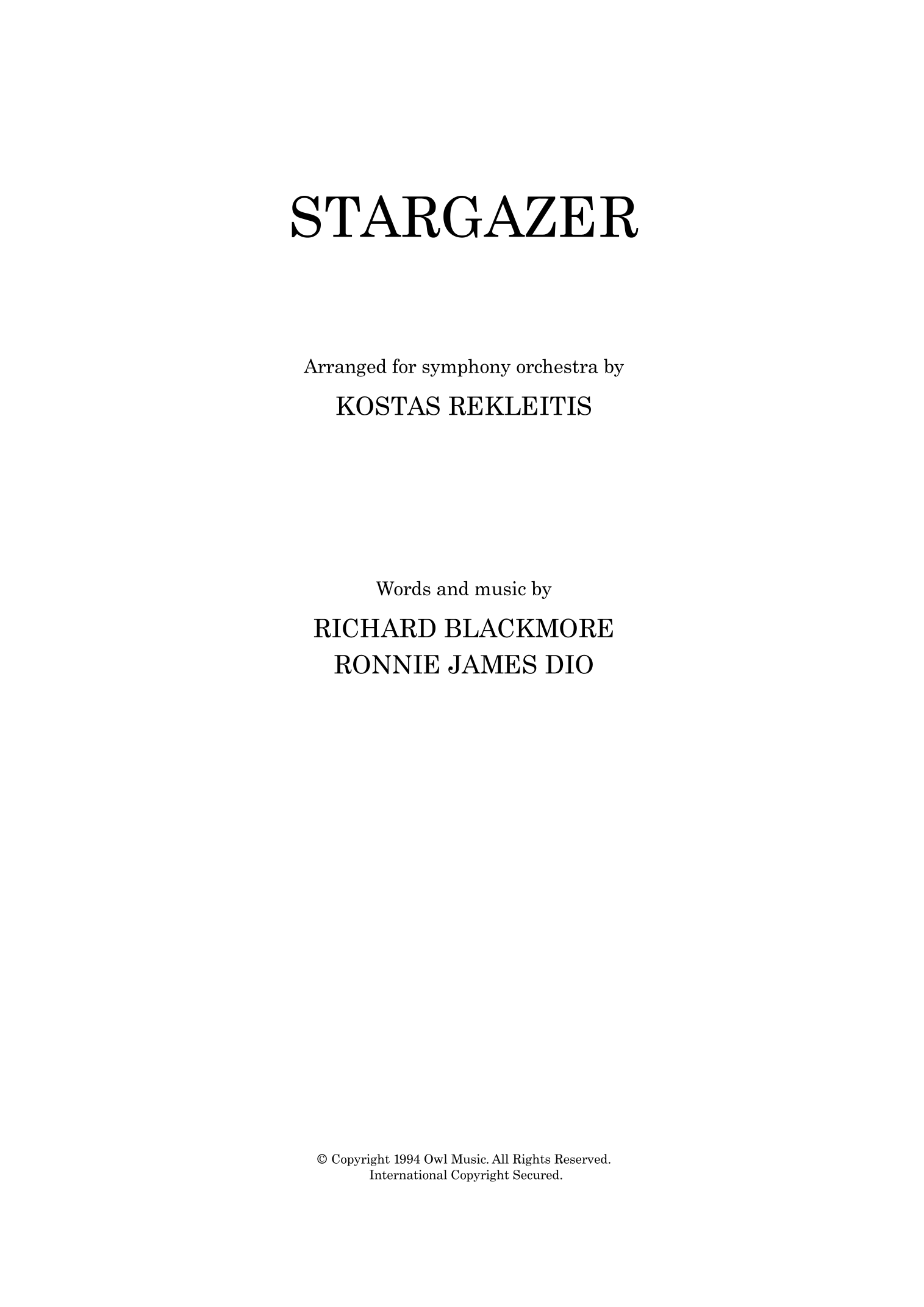 Stargazer - Score Only (arr. Kostas Rekleitis) by Rainbow Full Orchestra