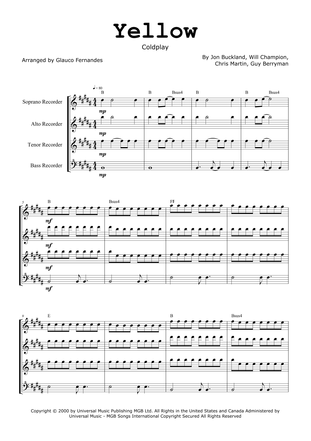 Yellow (arr. Glauco Fernandes) Digitale Noten