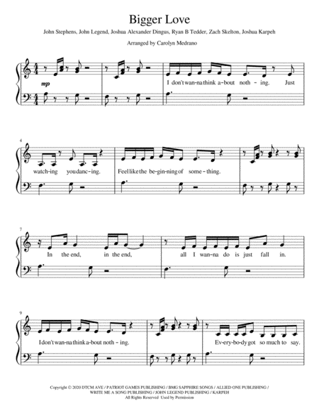 Bigger Love (arr. Carolyn Medrano) Digital Sheet Music