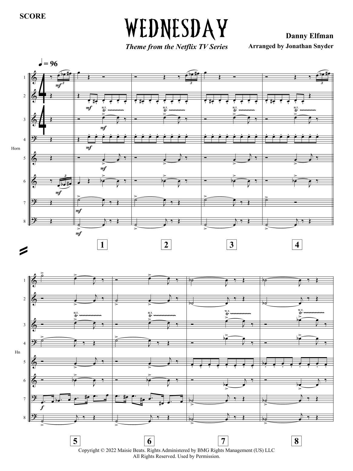 Wednesday Script Musical Wednesday Main Title Theme (arr. Jonathan Snyder) by Danny Elfman Sheet ...