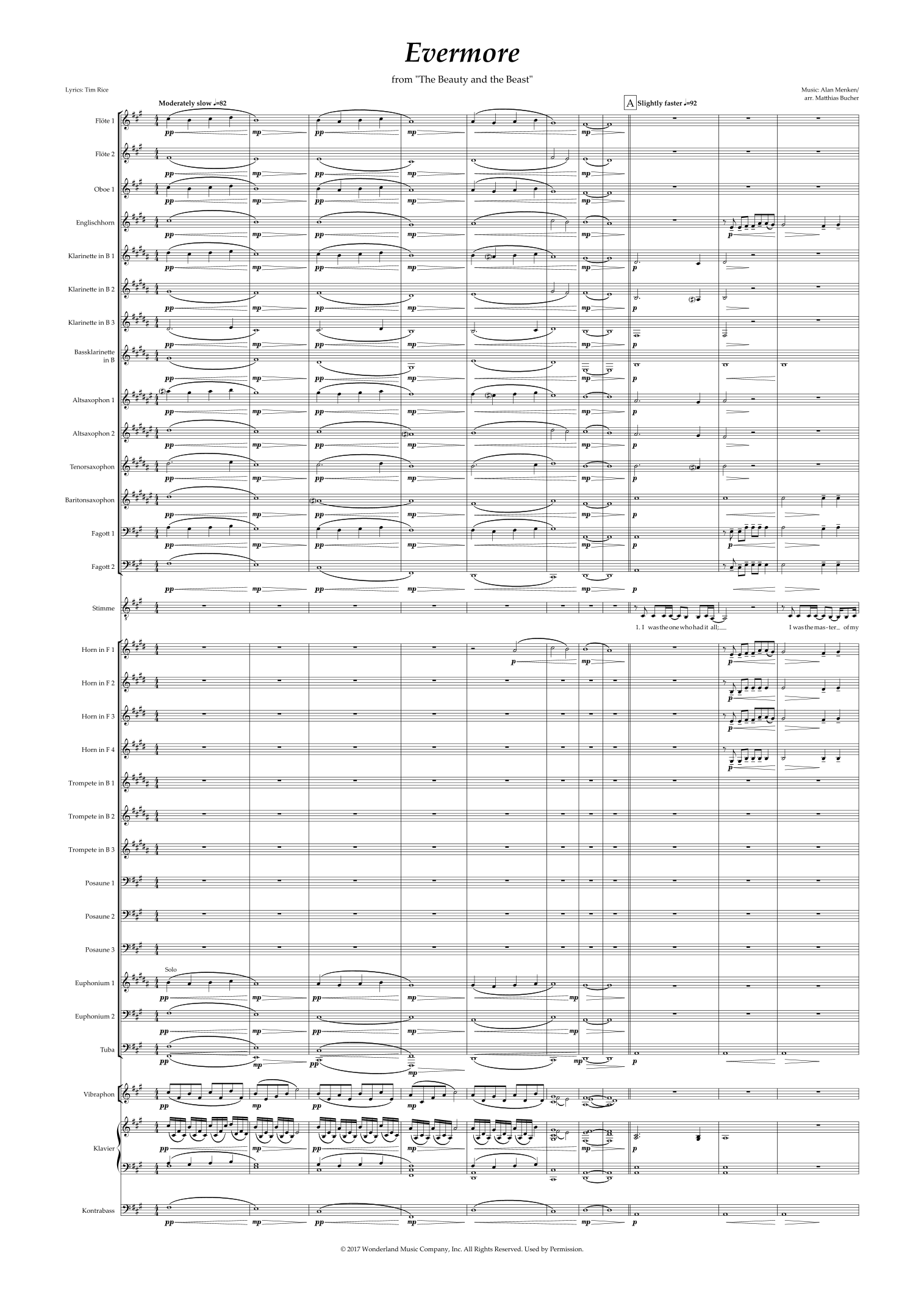 Interactive Digital Sheet Music preview of 'Evermore (arr. Matthias Bucher)' by Tim Rice, Concert Band page 1