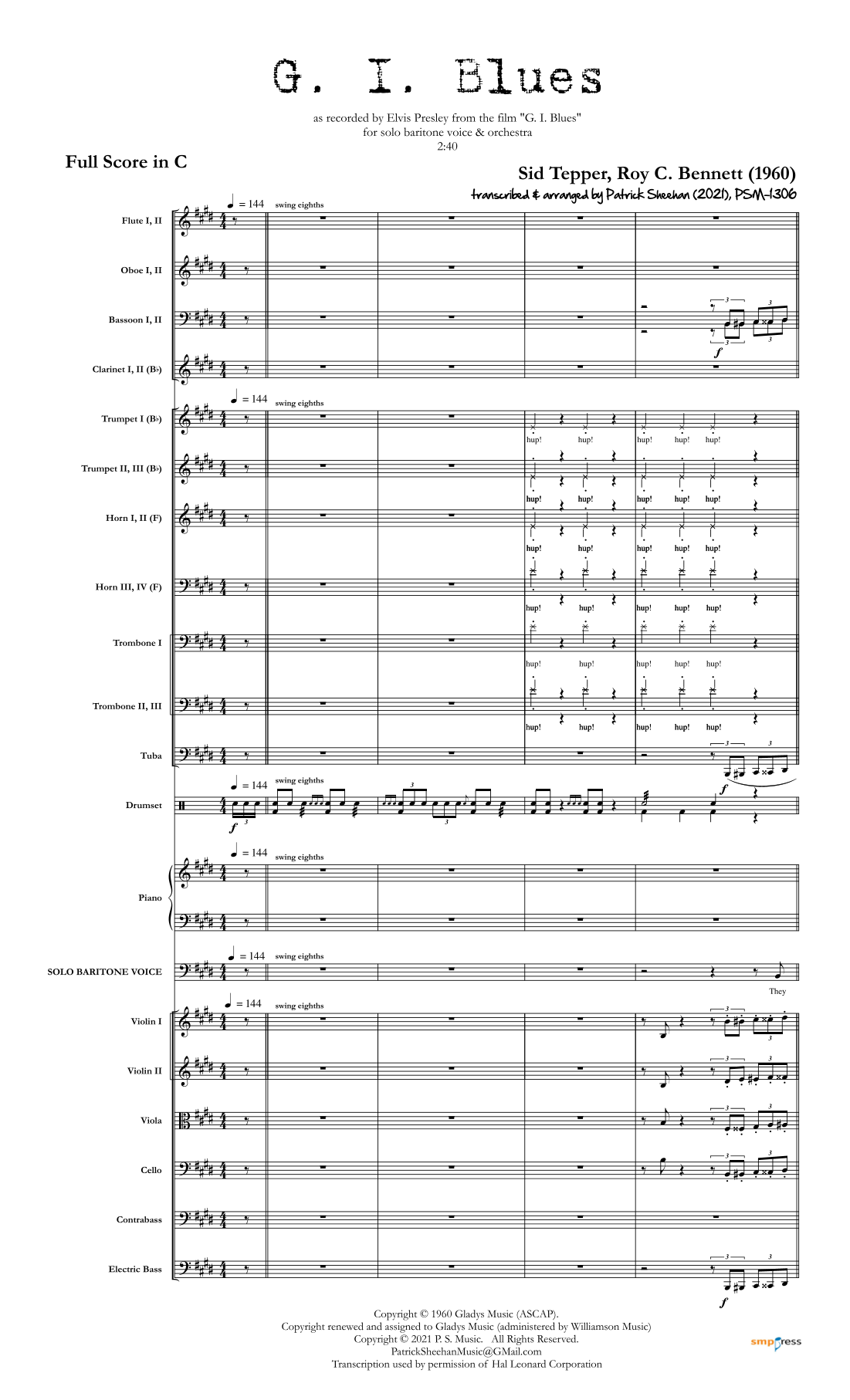 G.I. Blues (arr. Patrick Sheehan) by Elvis Presley Full Orchestra