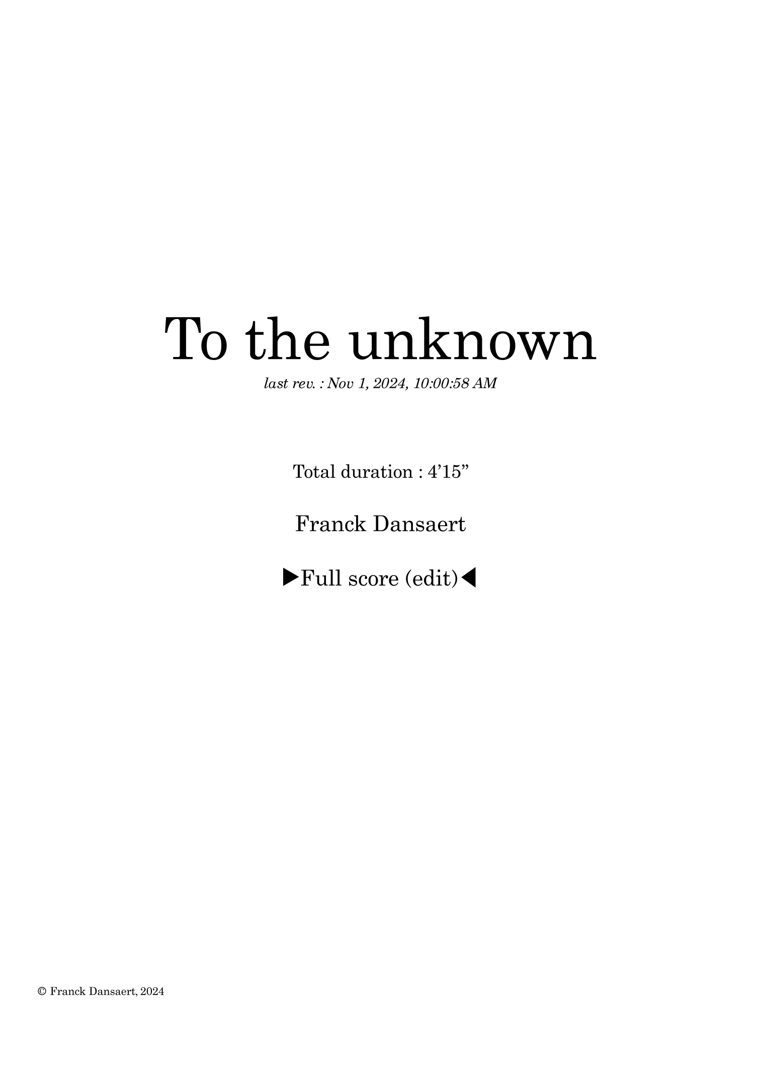 To the Unknown - Score Only by Franck Dansaert Full Orchestra (仅总谱 - 管弦乐团) - 预览