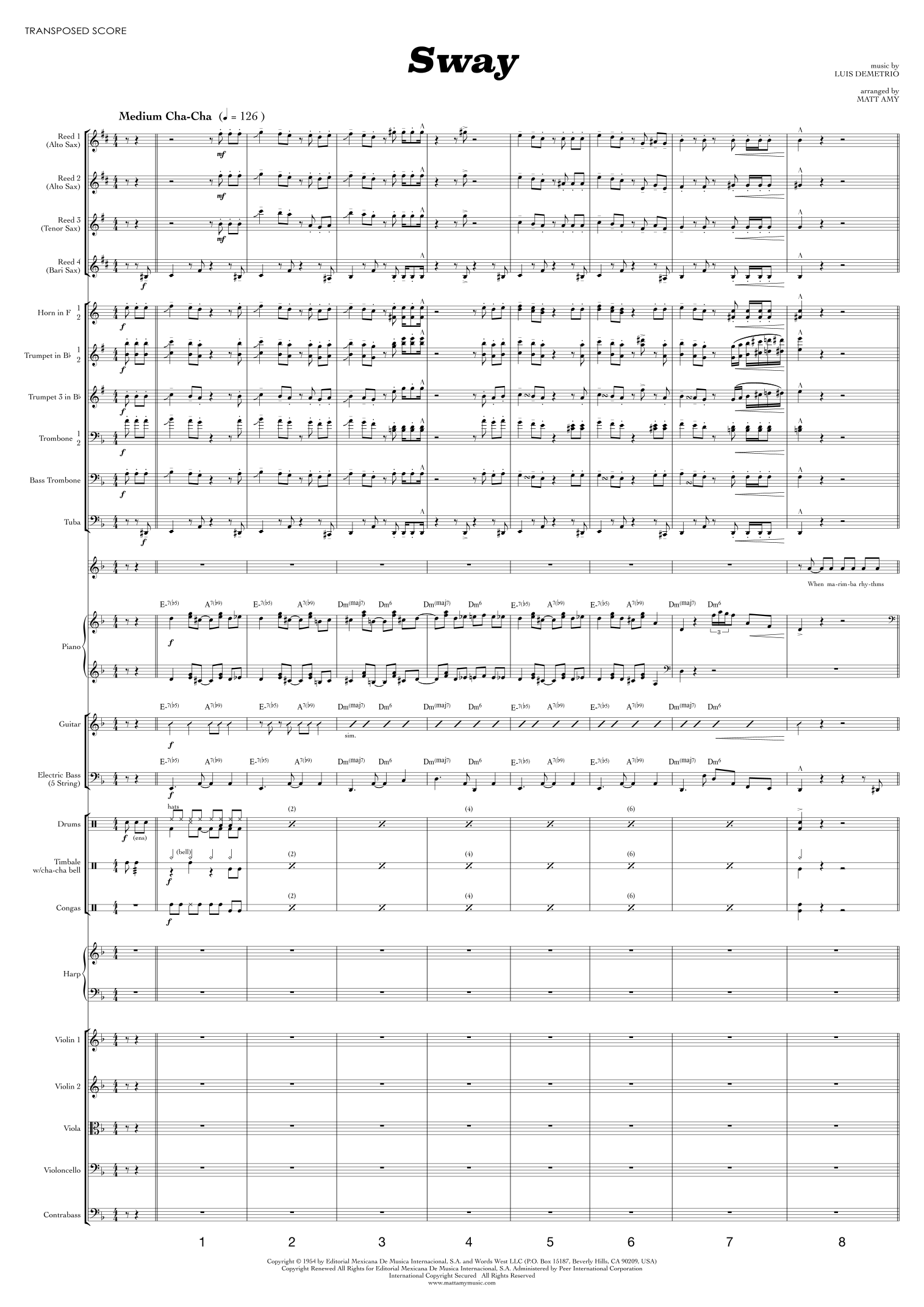 Sway (Quien Sera) (arr. Matt Amy) by Dean Martin 管弦乐团 - 预览
