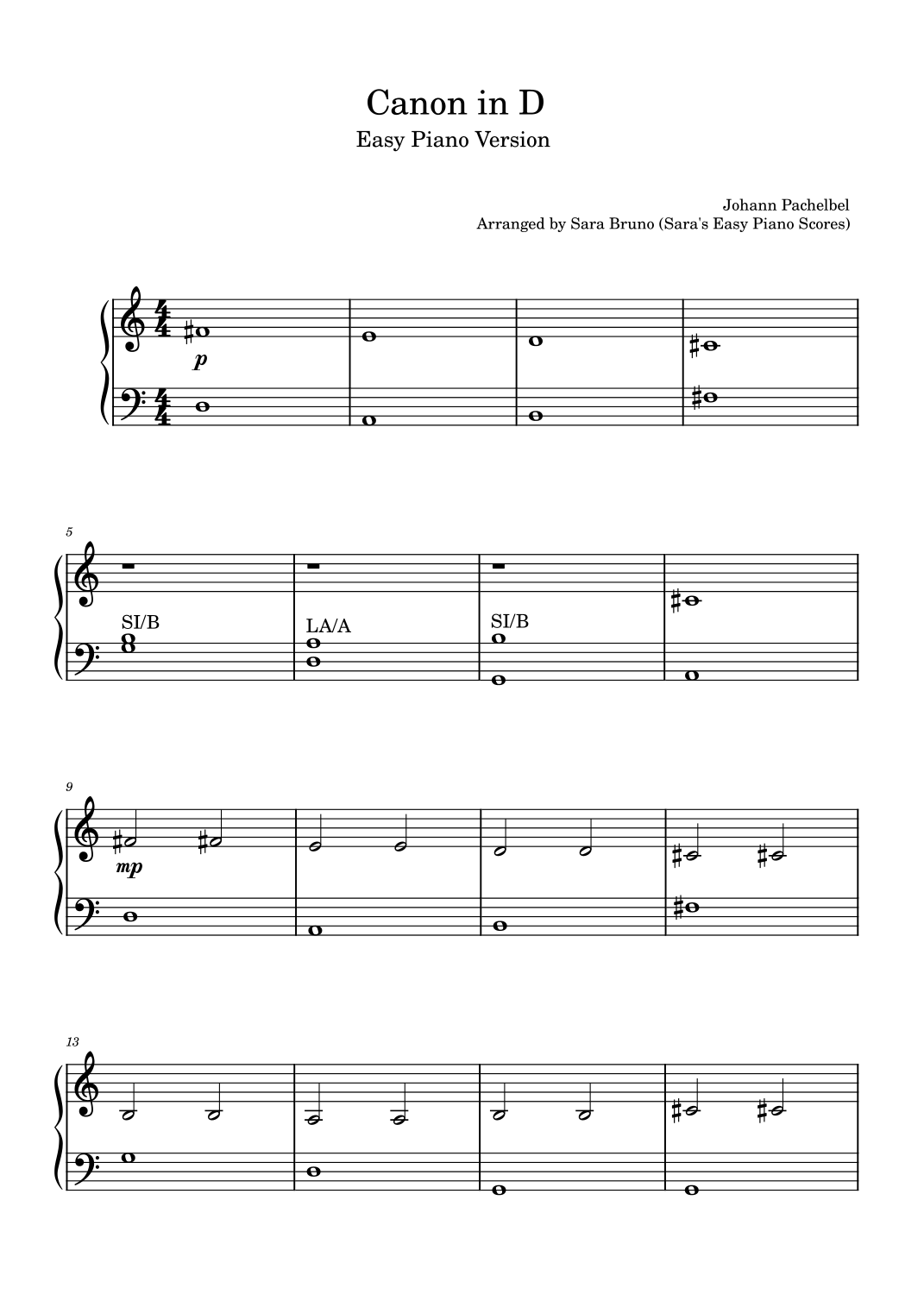 Canon in D - Pachelbel (Easy Piano - Big Notes) (arr. Sara Bruno (Sara ...