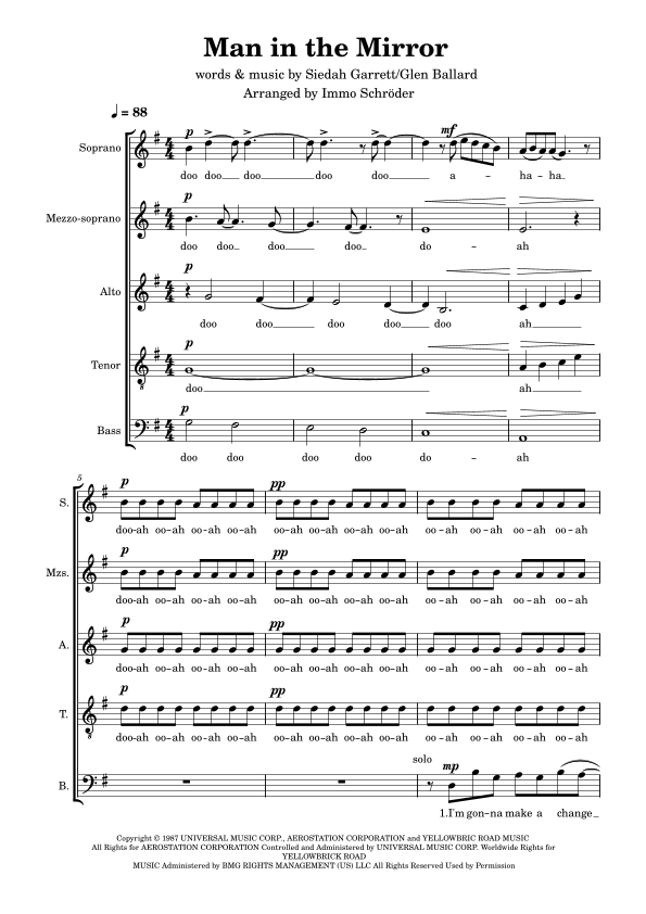 Man In The Mirror Sheet Music Michael Jackson SATB Choir