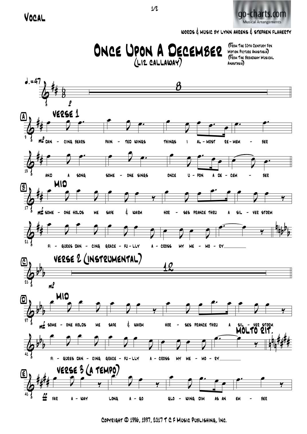 Once Upon A December (arr. Andy Davidson (go charts.com)) by Stephen Flaherty Full Orchestra