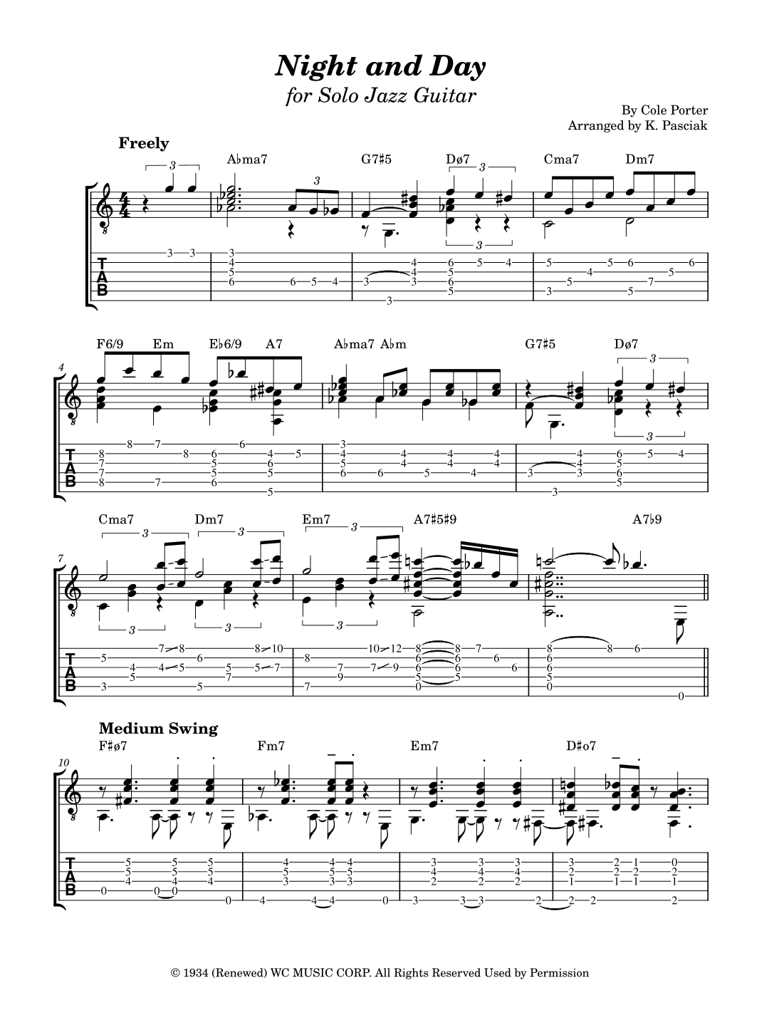 Night And Day by Cole Porter Sheet Music for Easy Guitar at Sheet