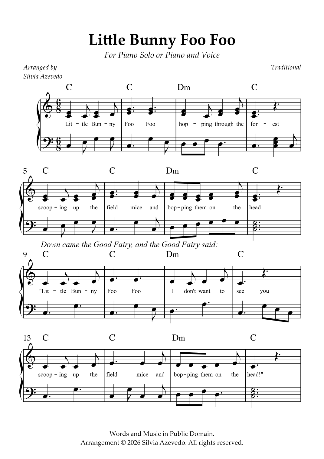 Little Bunny Foo Foo – Easy Intermediate Piano with Chords (arr. Silvia ...