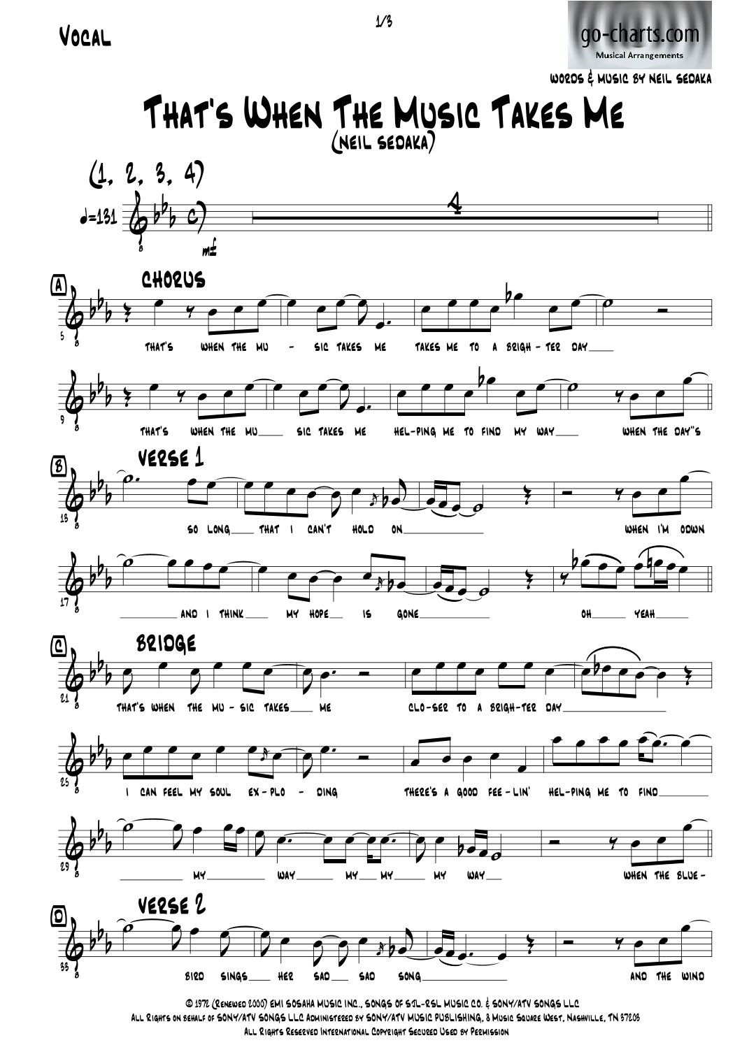That's When The Music Takes Me (arr. Andy Davidson go-charts.com) by Neil Sedaka 管弦乐团 - 预览