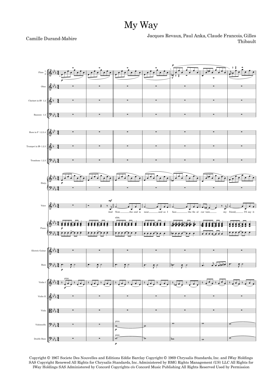 My Way (arr. Camille Durand-Mabire) by Frank Sinatra 管弦乐团全谱 - 预览