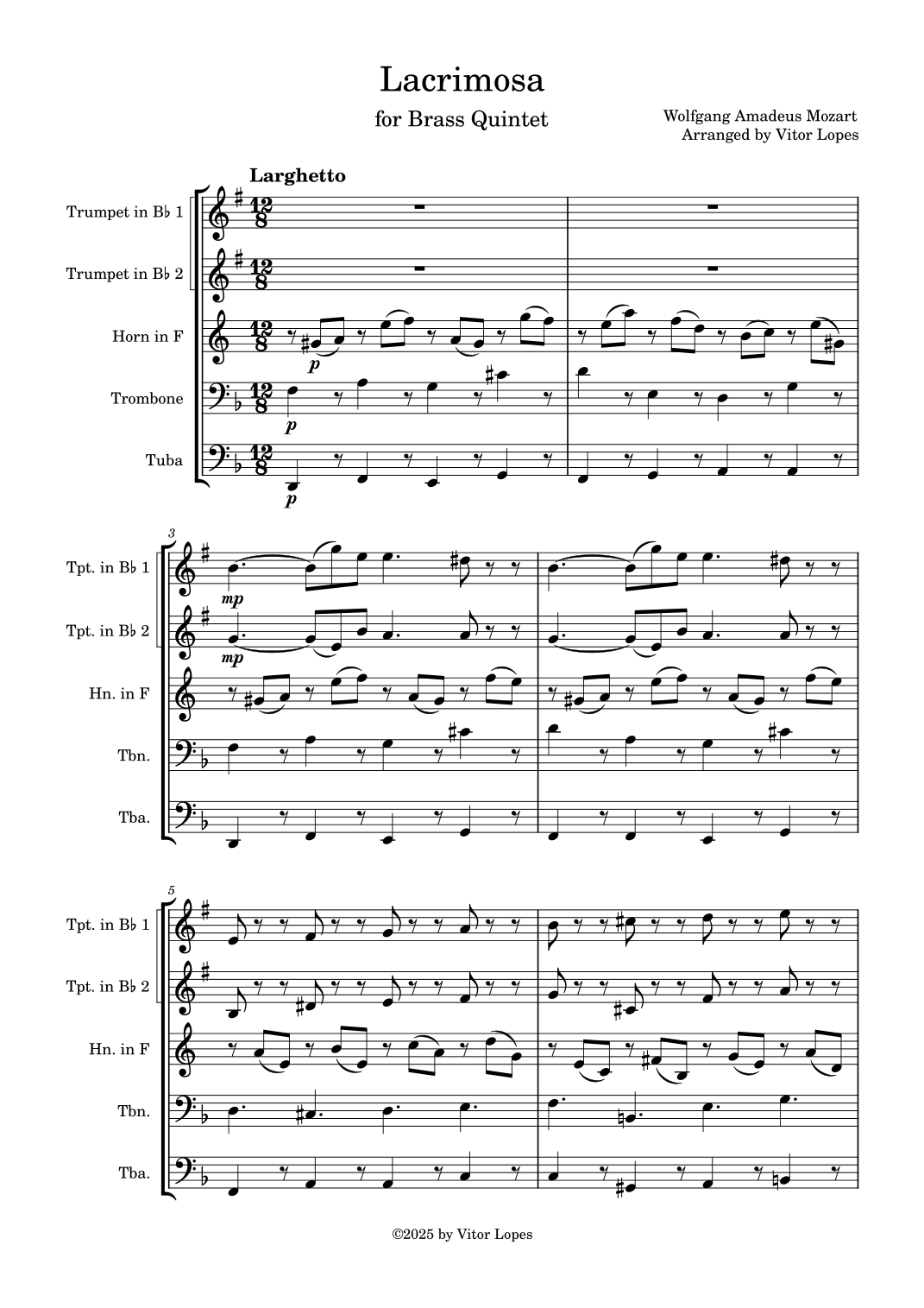 Lacrimosa (arr. Vitor Lopes) by Wolfgang Amadeus Mozart Sheet Music for ...