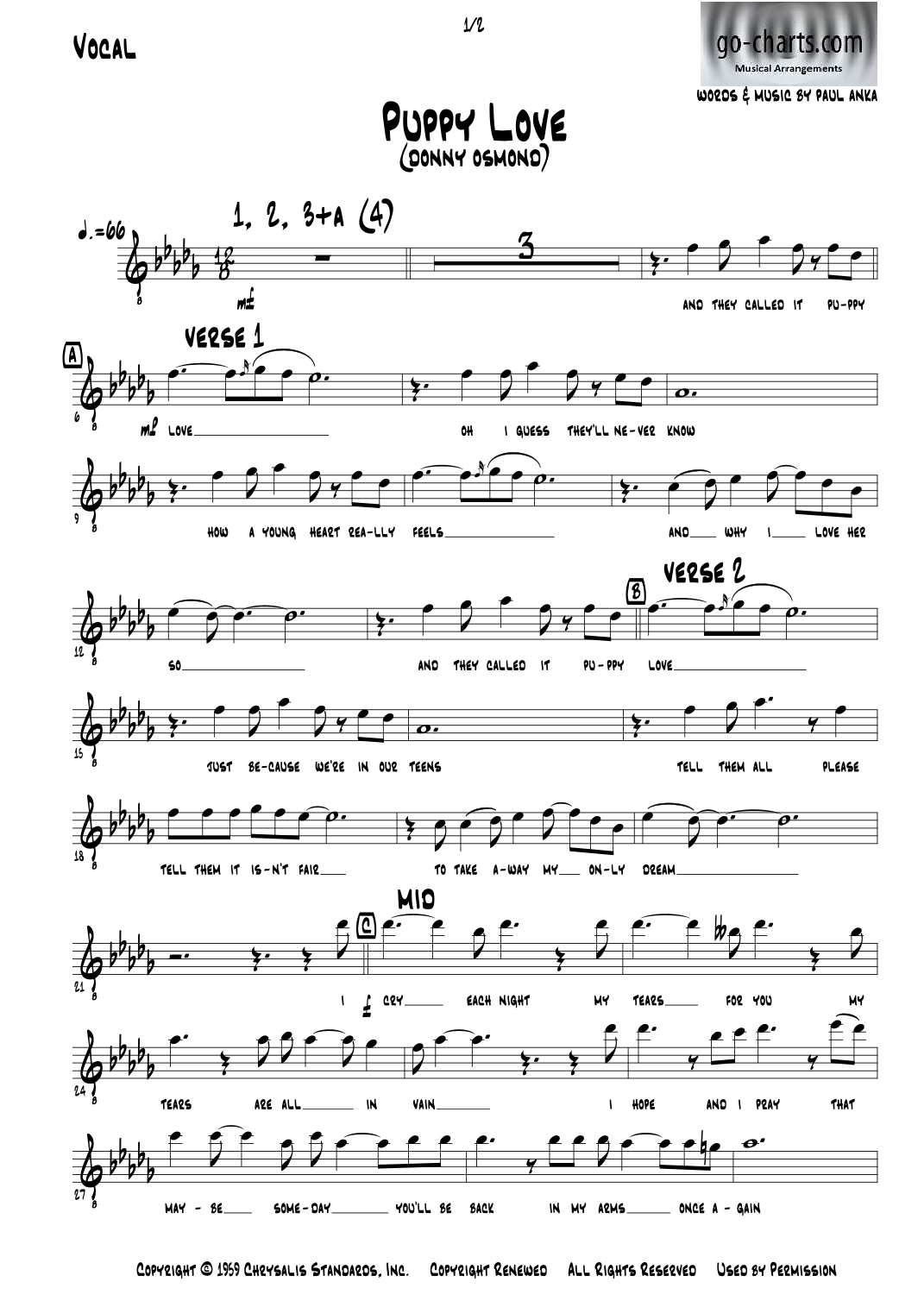 Puppy Love (arr. Andy Davidson go-charts.com) by Donny Osmond 管弦乐团 - 预览