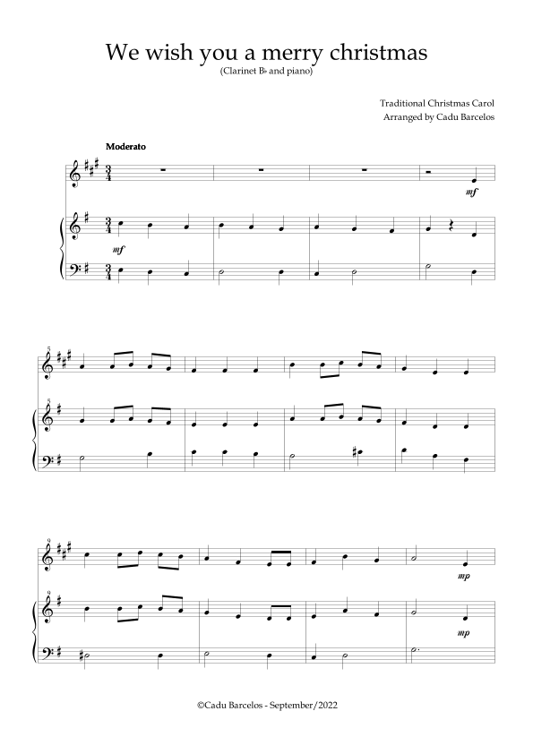 We wish you a merry christmas Bb and Piano) (arr. Cadu Barcelos) Sheet Music
