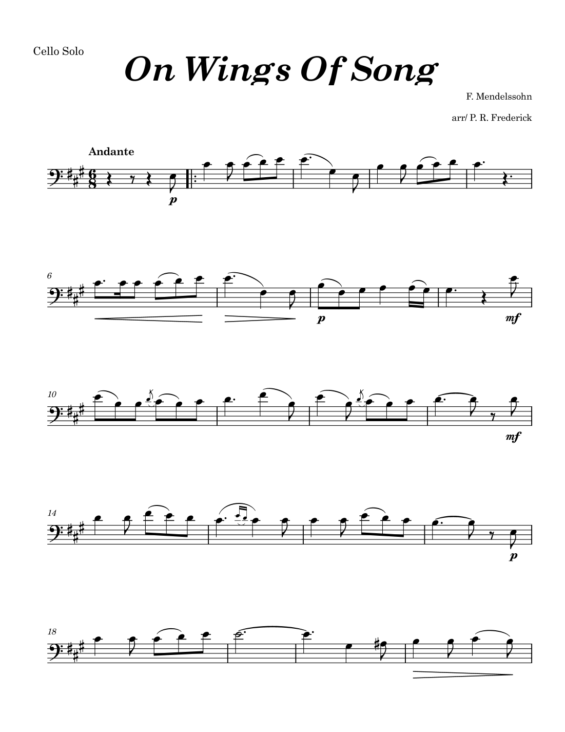 ON WINGS OF SONG POR FELIX MENDELSSOHN PARTITURAS PARA CHELO SOLO (ARR ...