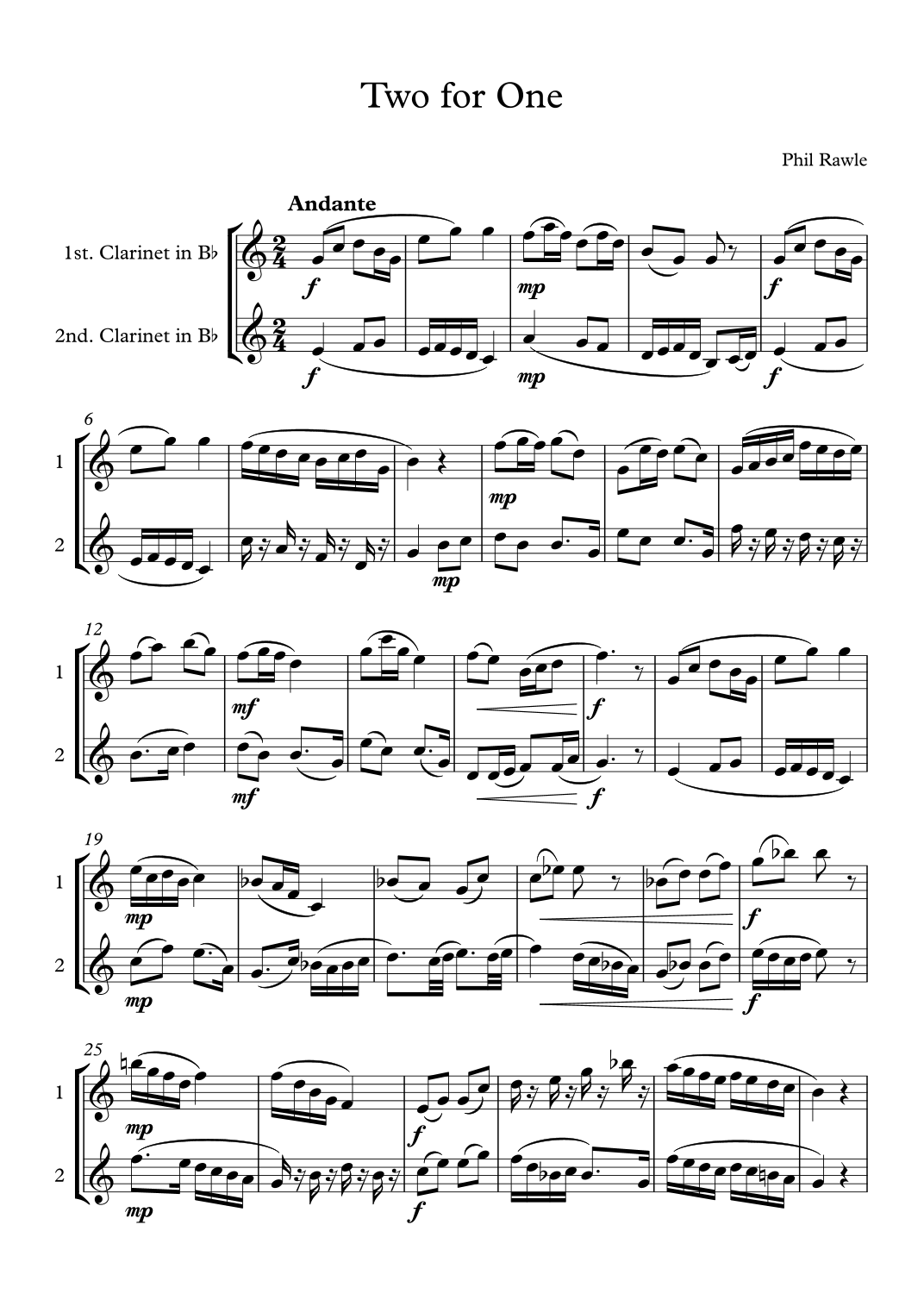 Two for One - Clarinet Duet (or two solos) Digital Sheet Music